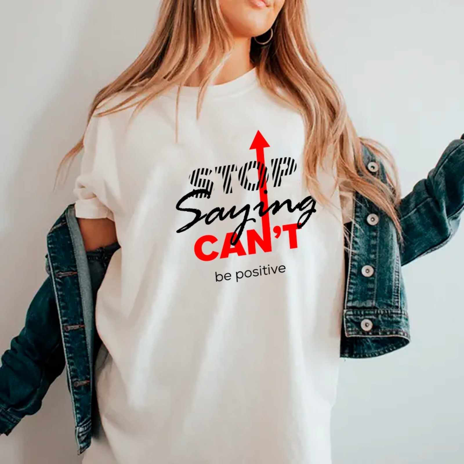 Camiseta Ousy Stop Saying Can’t Be Positive Oversized Unissex Branco