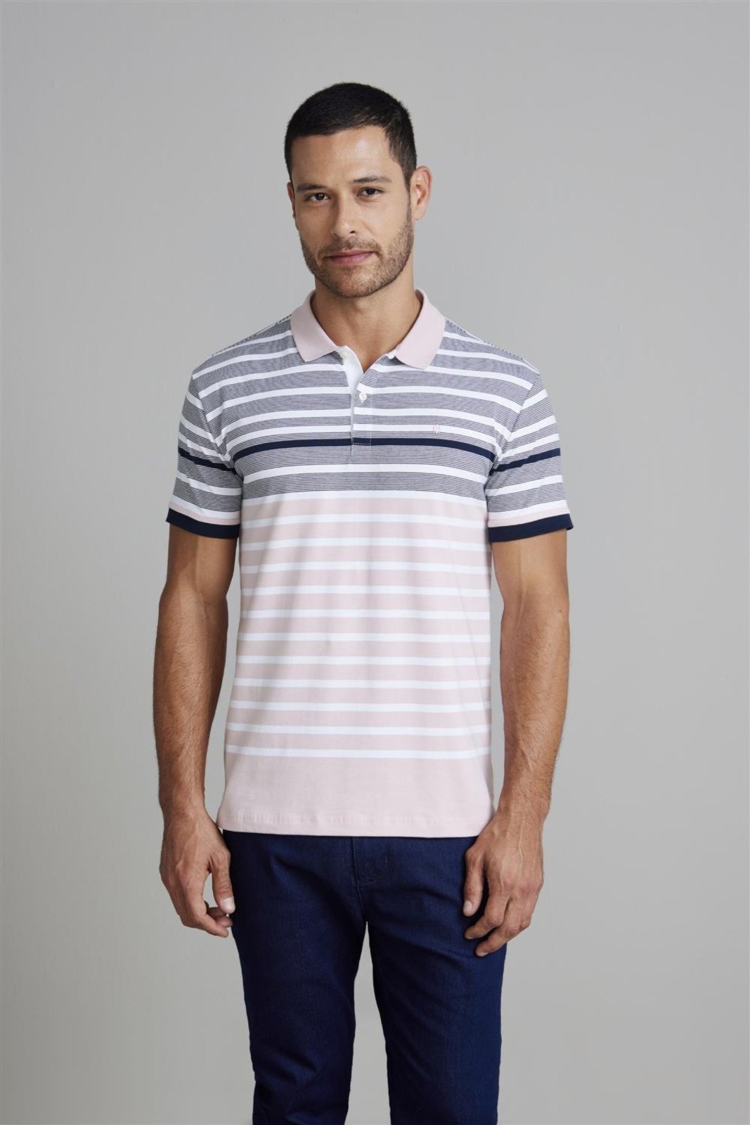 HIGHSTIL Camisa Polo Malha Slim Fit - Rosa / Cinza Chumbo