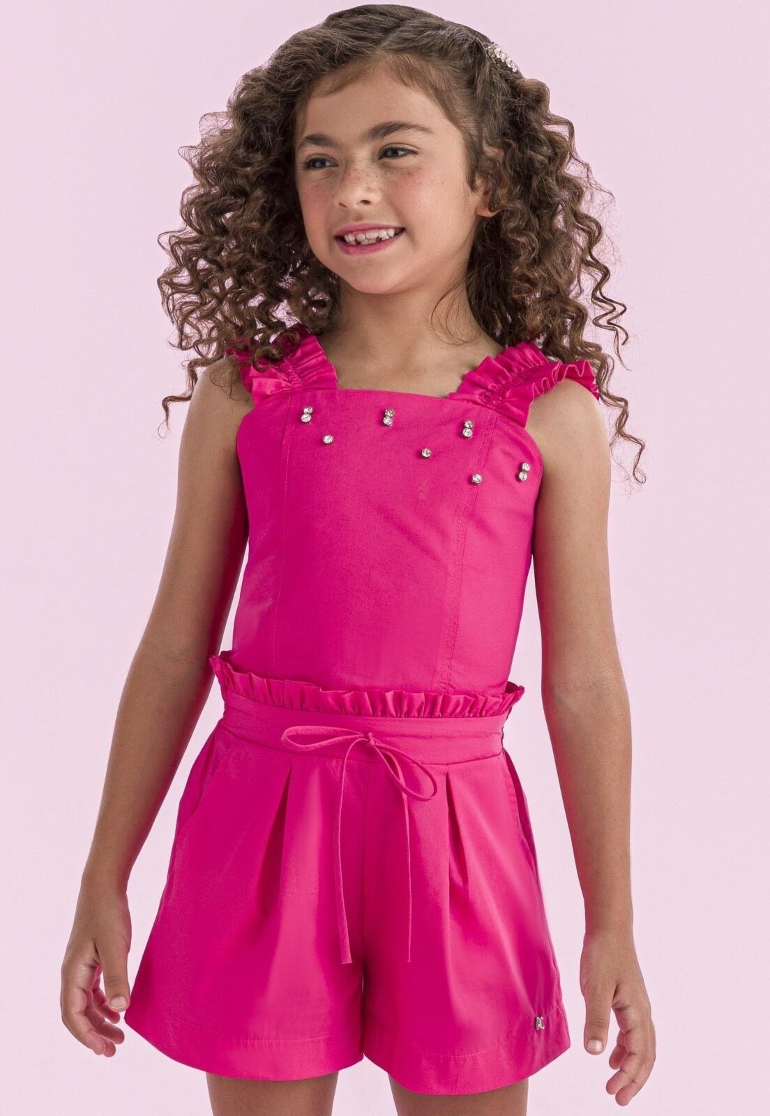 Vista 2 Infantil - Conjunto Shorts Festa Menina Pink Petit Cherie 10 Rosa rosa pink Petit Cherie rosa pink