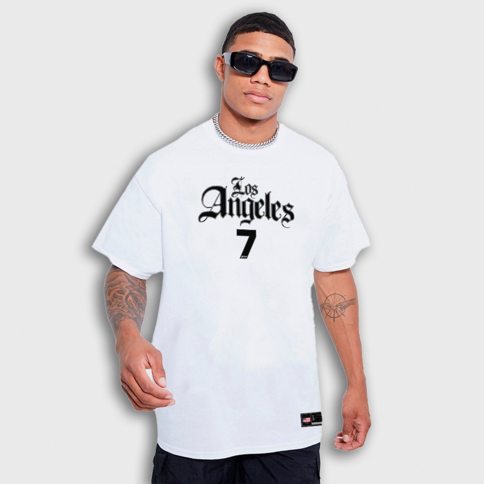 Camiseta Oversized Streetwear Los Angeles Branco Off-Y