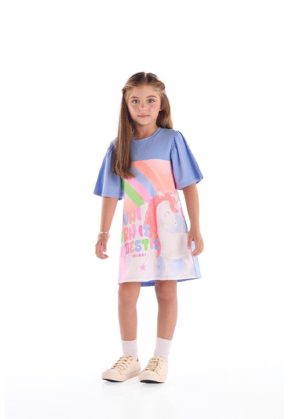 Infantil - Vestido Cotton Unicórnio Quimby Azul