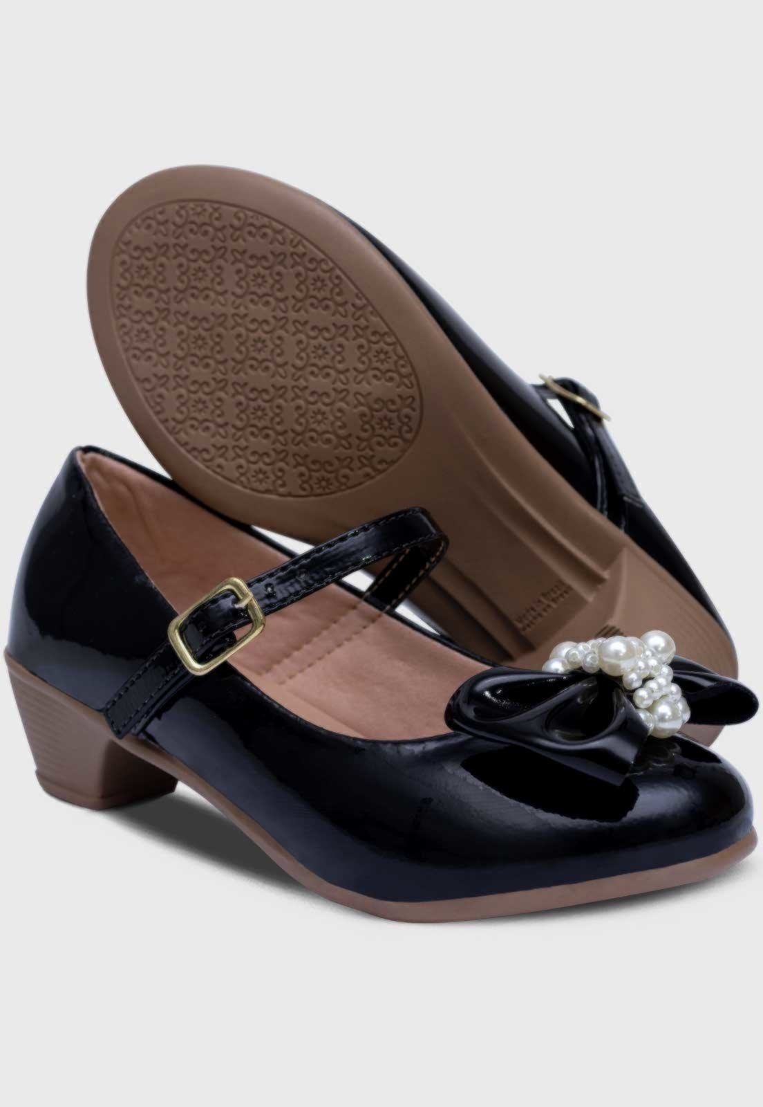 Vista 3 Infantil - Sapato de Salto Popidi Menina Laço Perola branco Pópidí branco