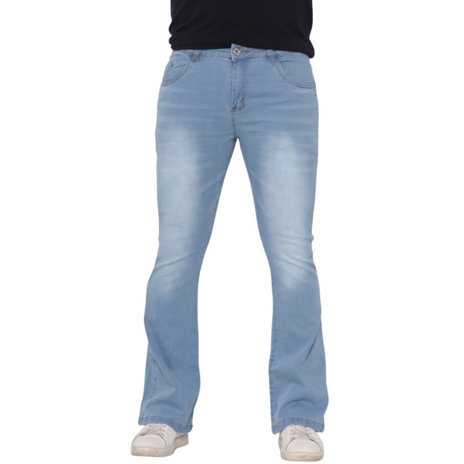Calça Flare Masculina Jeans Loka Retro com Lavagem Clara