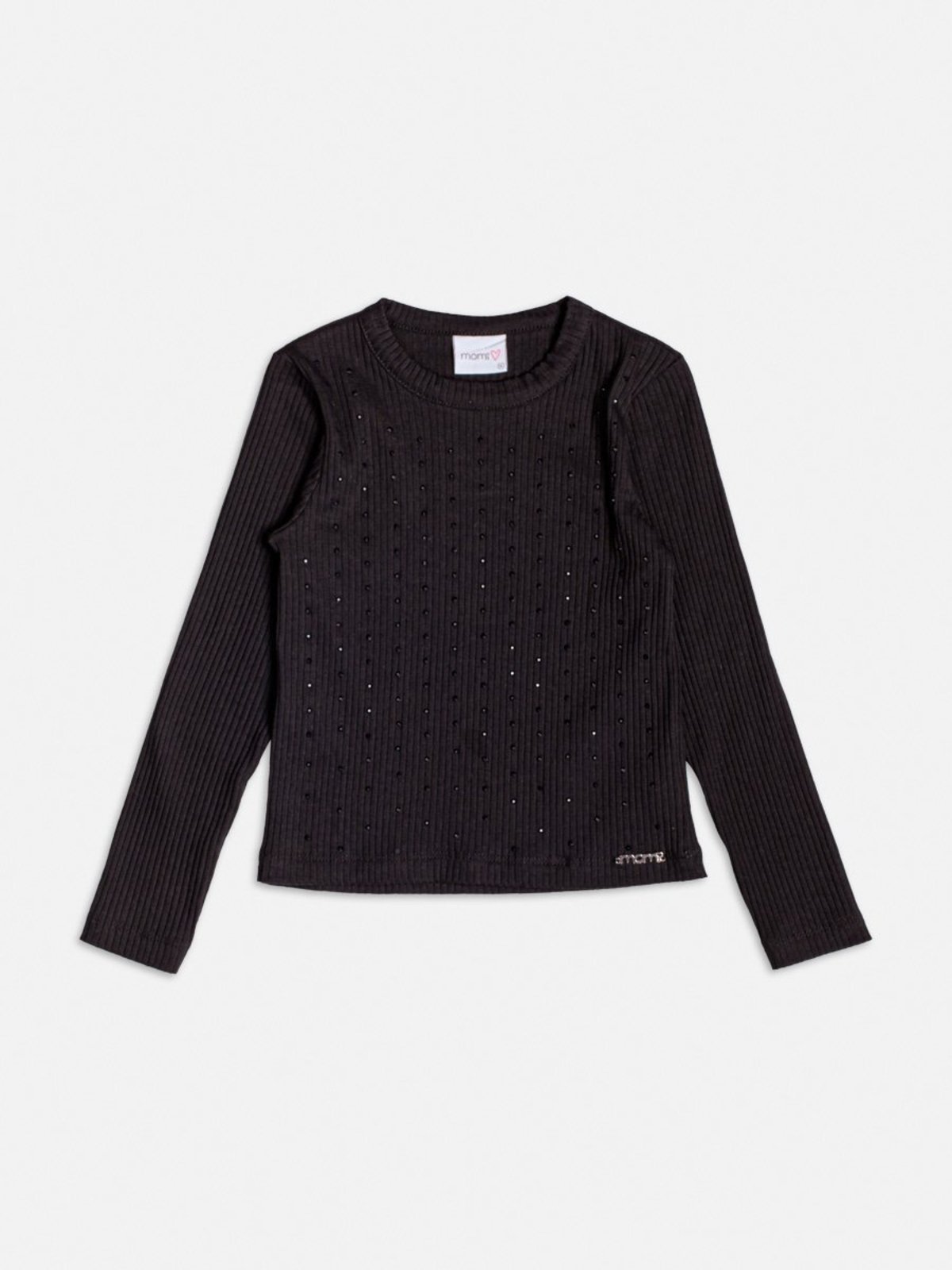 Infantil - Blusa Preta Canelada com Strass