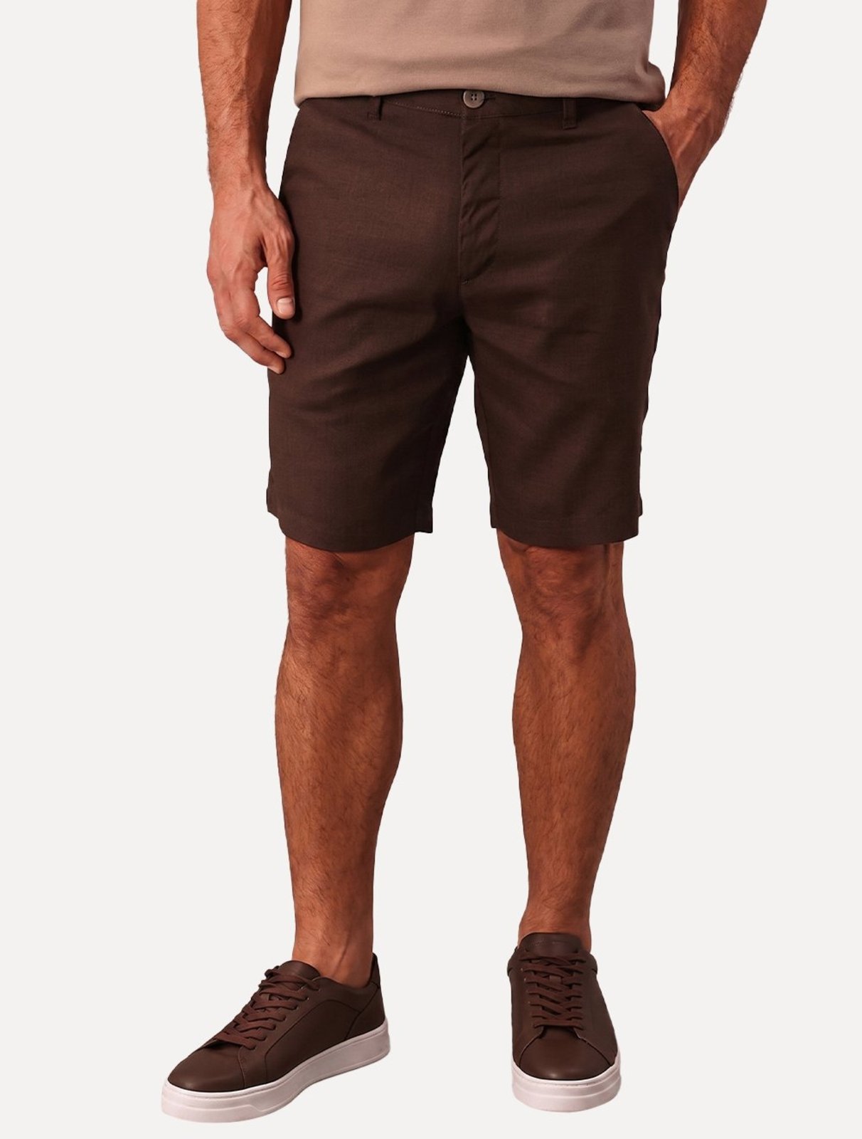 Bermuda Calvin Klein Jeans Masculina Botão 5 Pockets Marrom Escuro