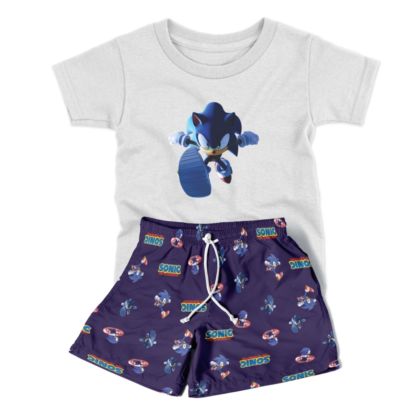 Infantil – Conjunto Menino 2pçs Camiseta Manga Curta e Shorts Personagens Ouriço Corredor Azul