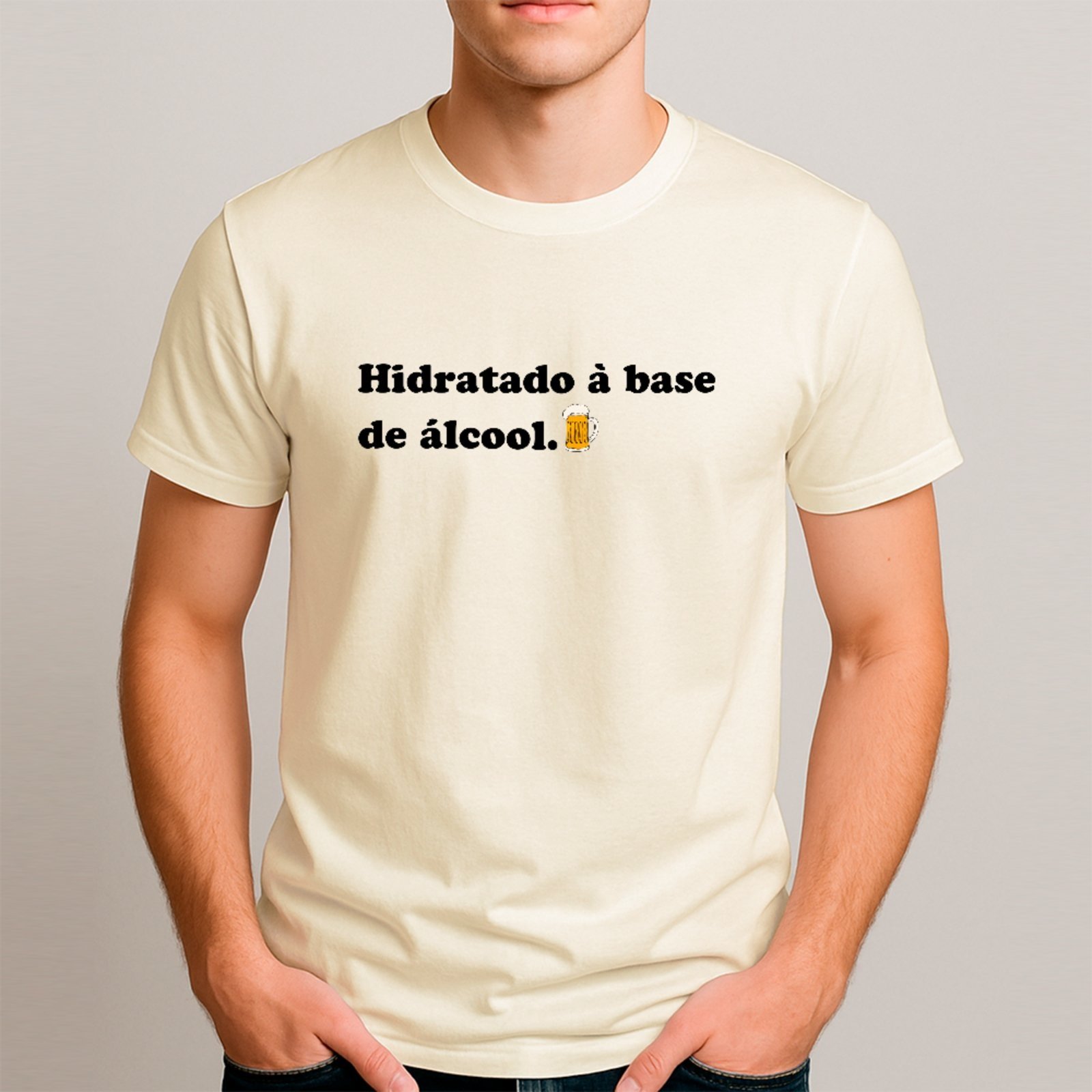 Vista 2 Camiseta Ousy Básica Hidratado À Base Humor Álcool Carnaval Bloco Meme Unissex Off White off-white white ousy off-white white