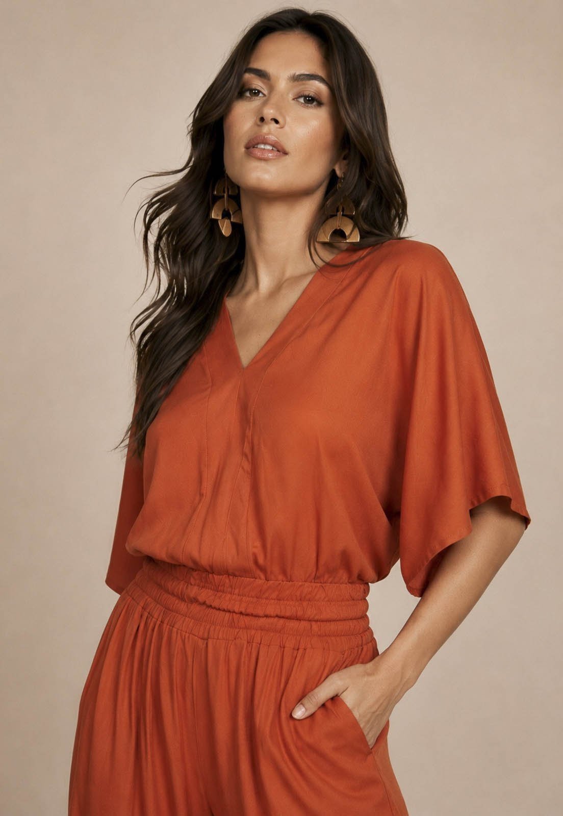 Blusa Amazonia Vital Gola V Manga Curta Laranja