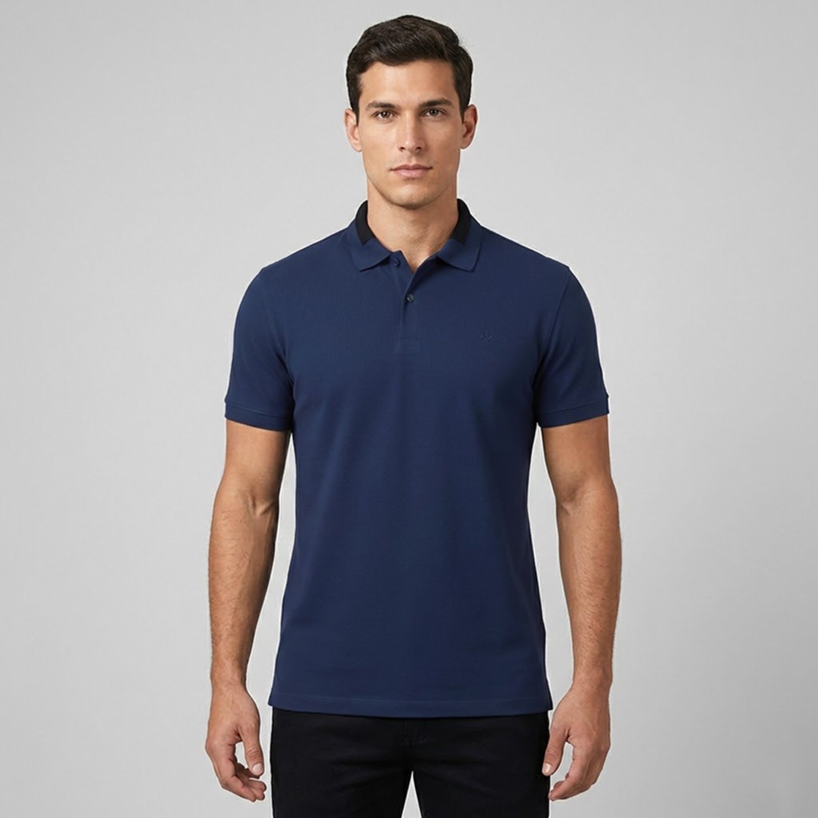 Camisa Polo Dudalina Jacquard Gola In26 Azul Masculino