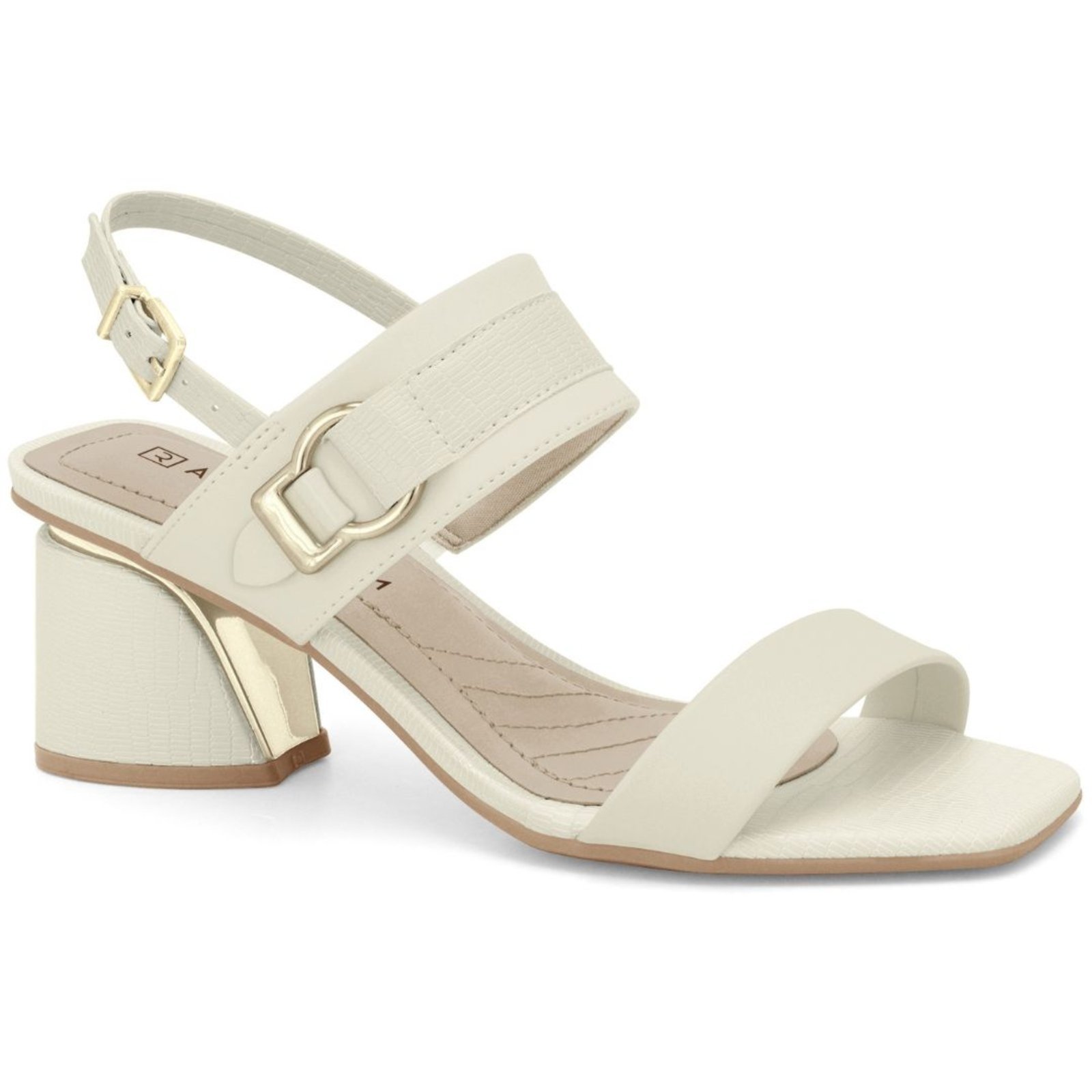 Sandália Feminina Off White Salto Bloco Ramarim 2428208-1