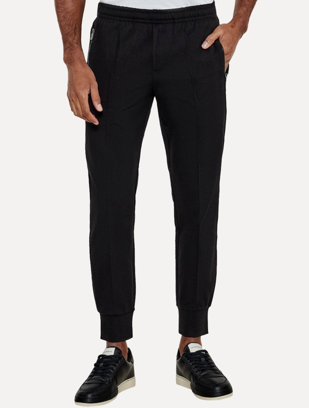 Vista 2 Calça Moletom Empório Armani Masculina Jogger Pocket Zip Preta preto Emporio Armani preto