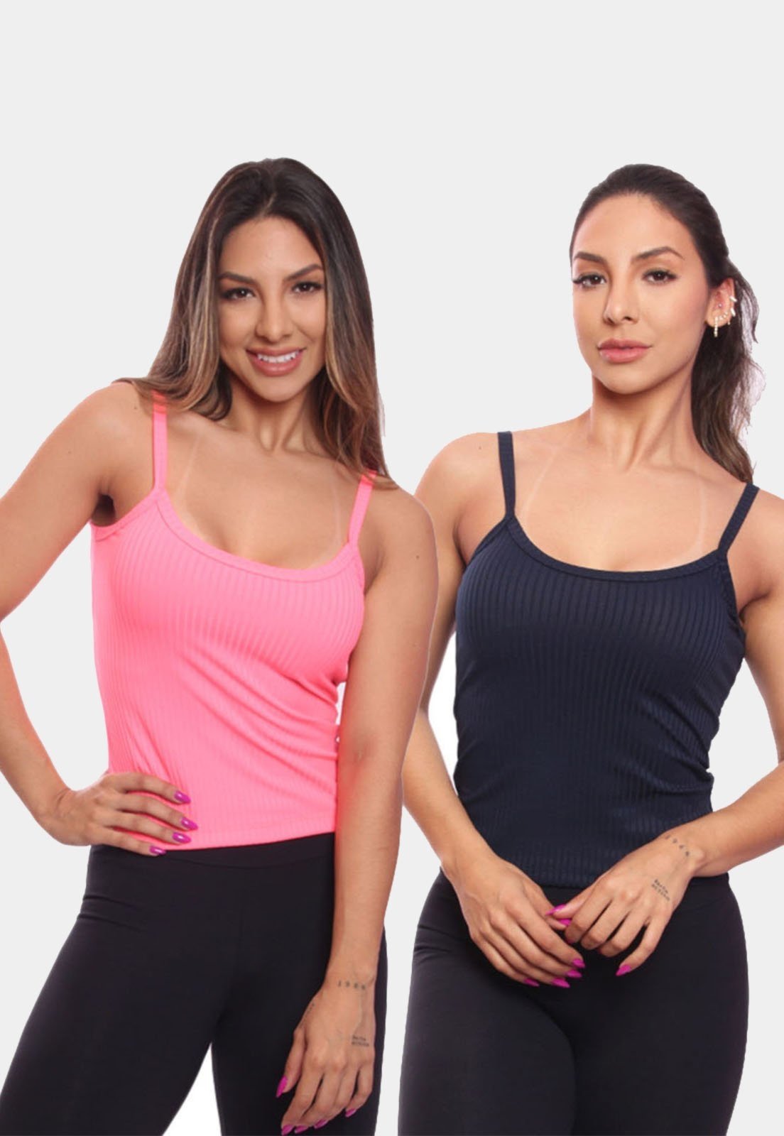 Kit 2 Regatas de Alcinha Canelada Feminina Lisa Blusa Blusinha Básica Treino Academia
