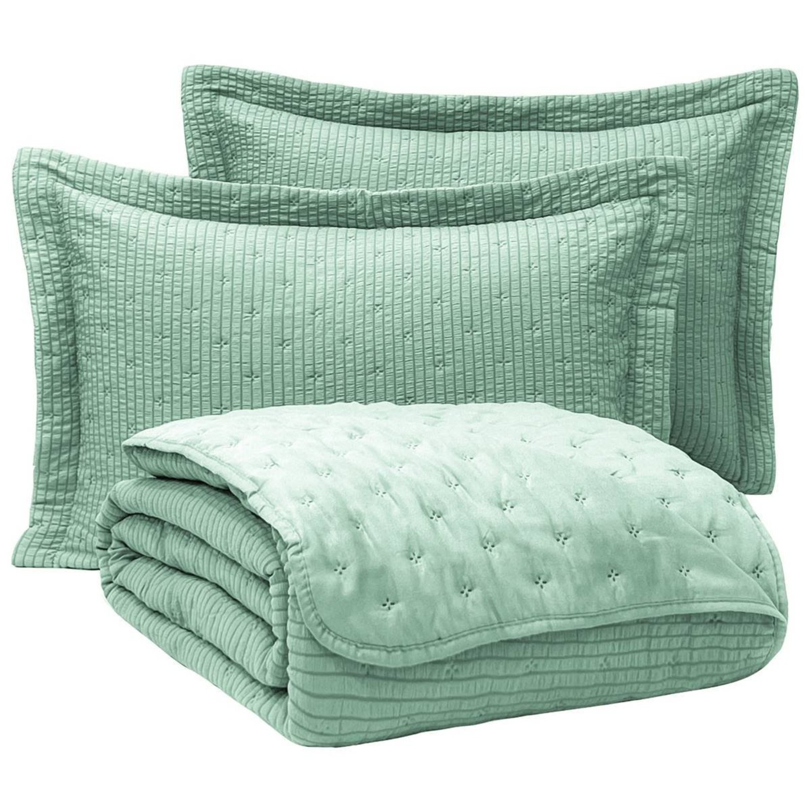 Cobre Leito King Casa Modelo Enxovais Micropercal 300 Fios Dupla Face Texturizado Analu 3 Peças Verde