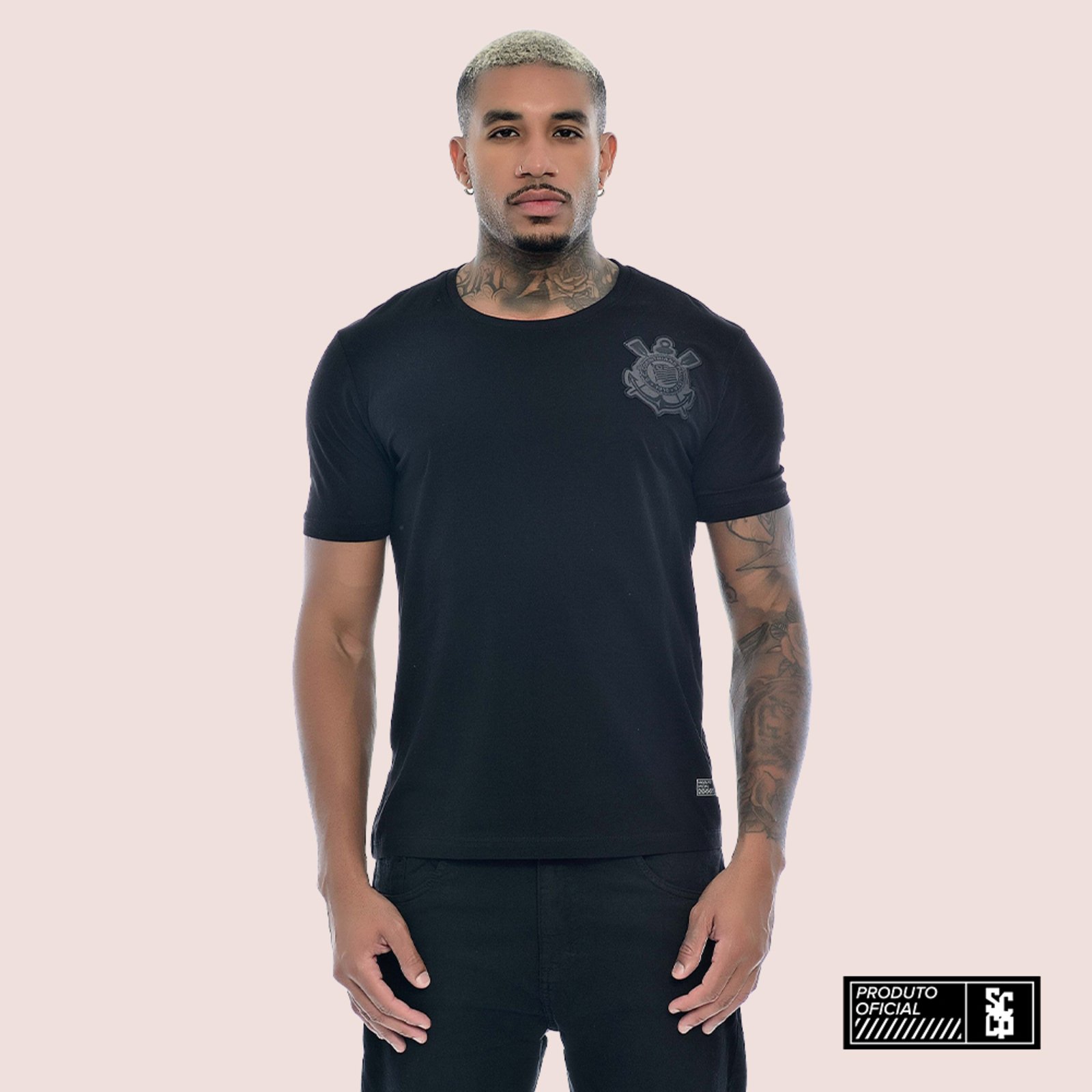 Camiseta Masculina Casual Corinthians Algodão Licenciada Preto
