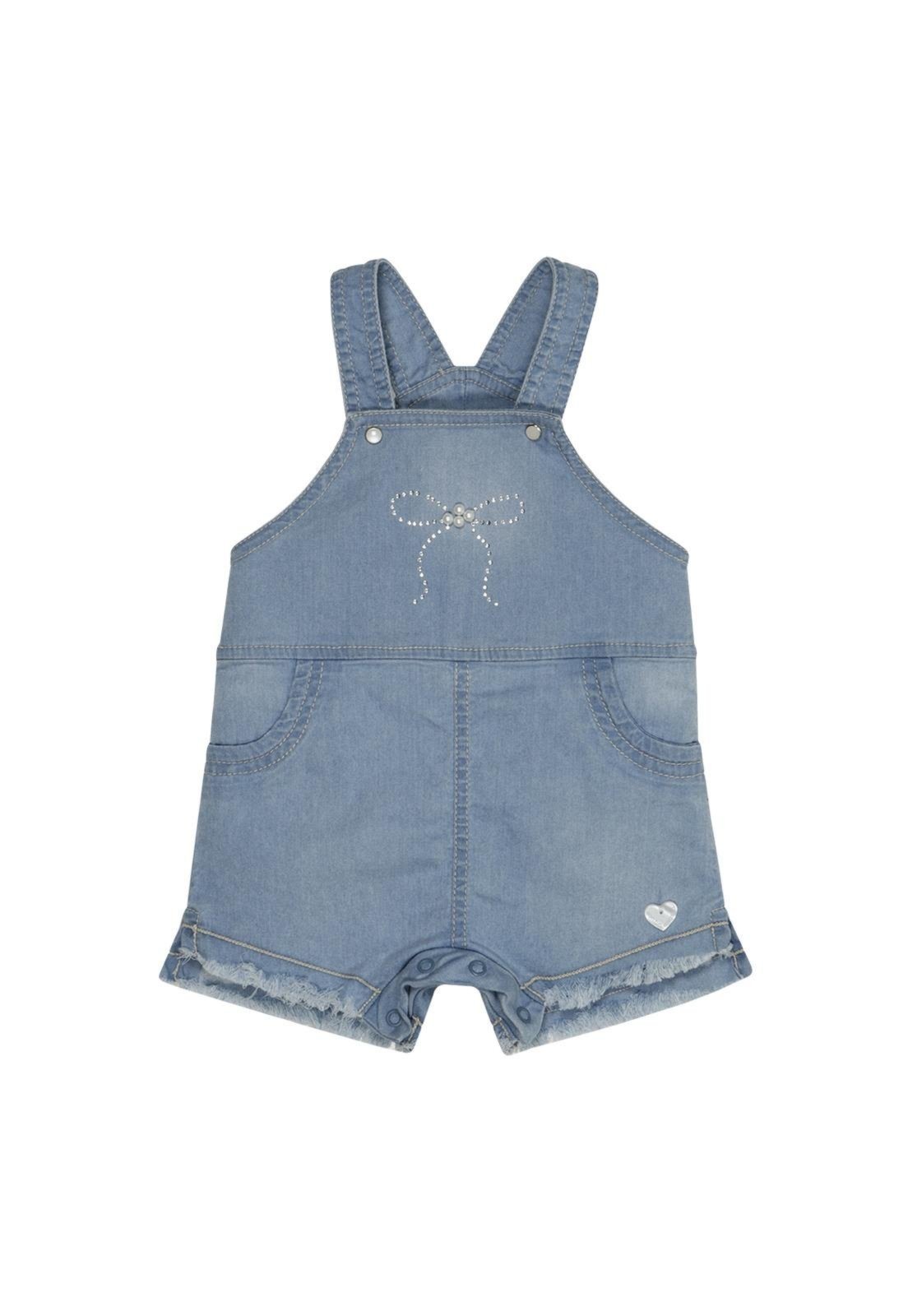 Infantil - Conjunto Blusa Jardineira Jeans Menina G Azul