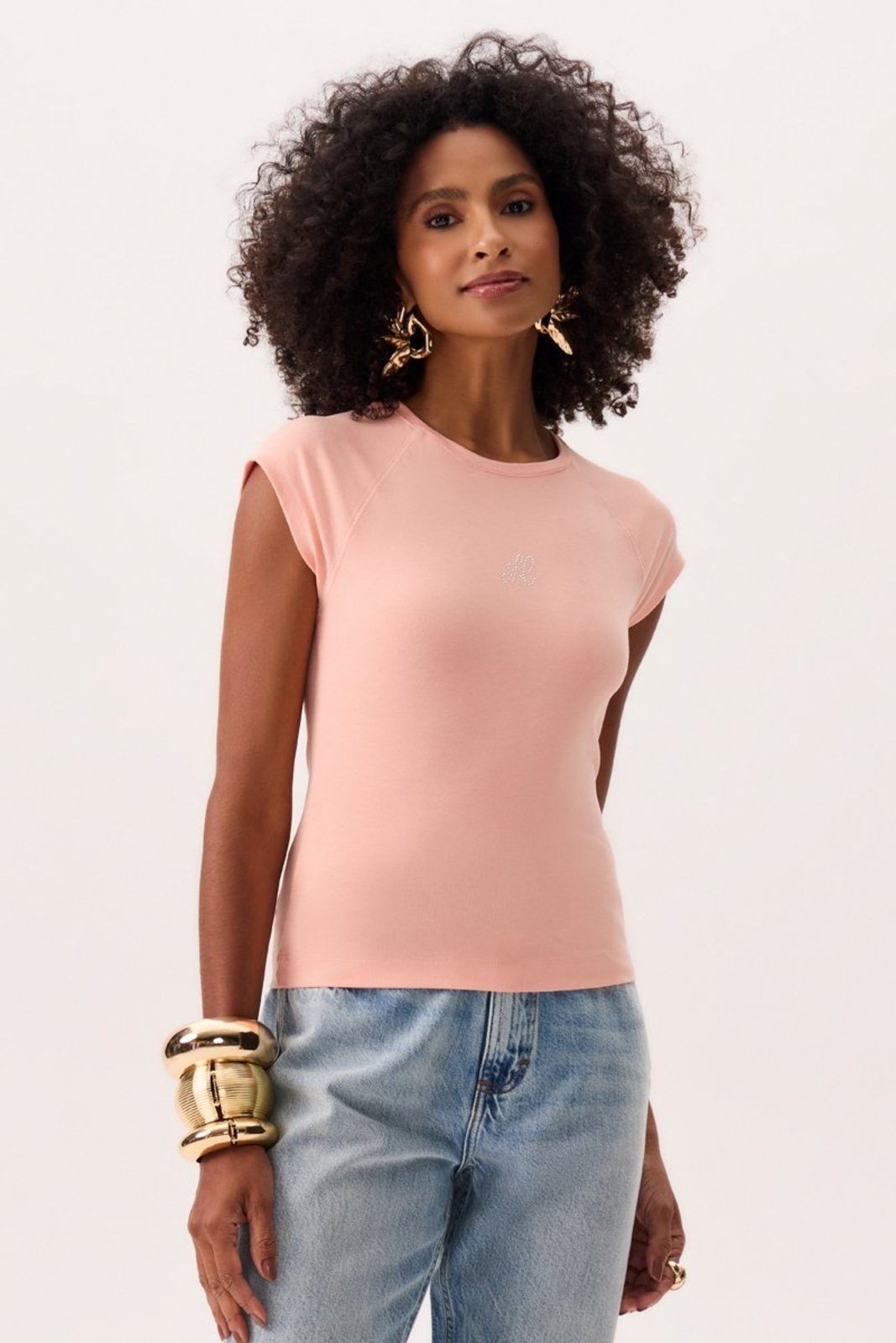 Blusa Feminina Casual Manga Curta Flor de Lis