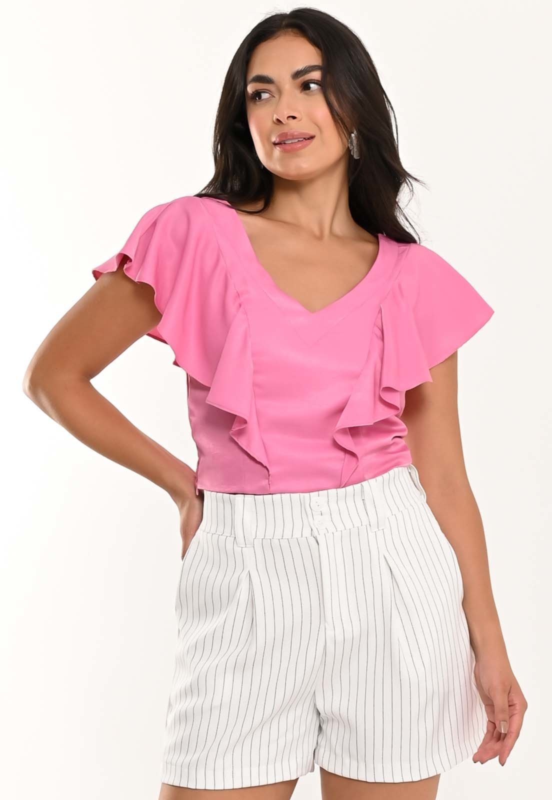 Shorts Bisô Estampado Listrado Branco – Branco