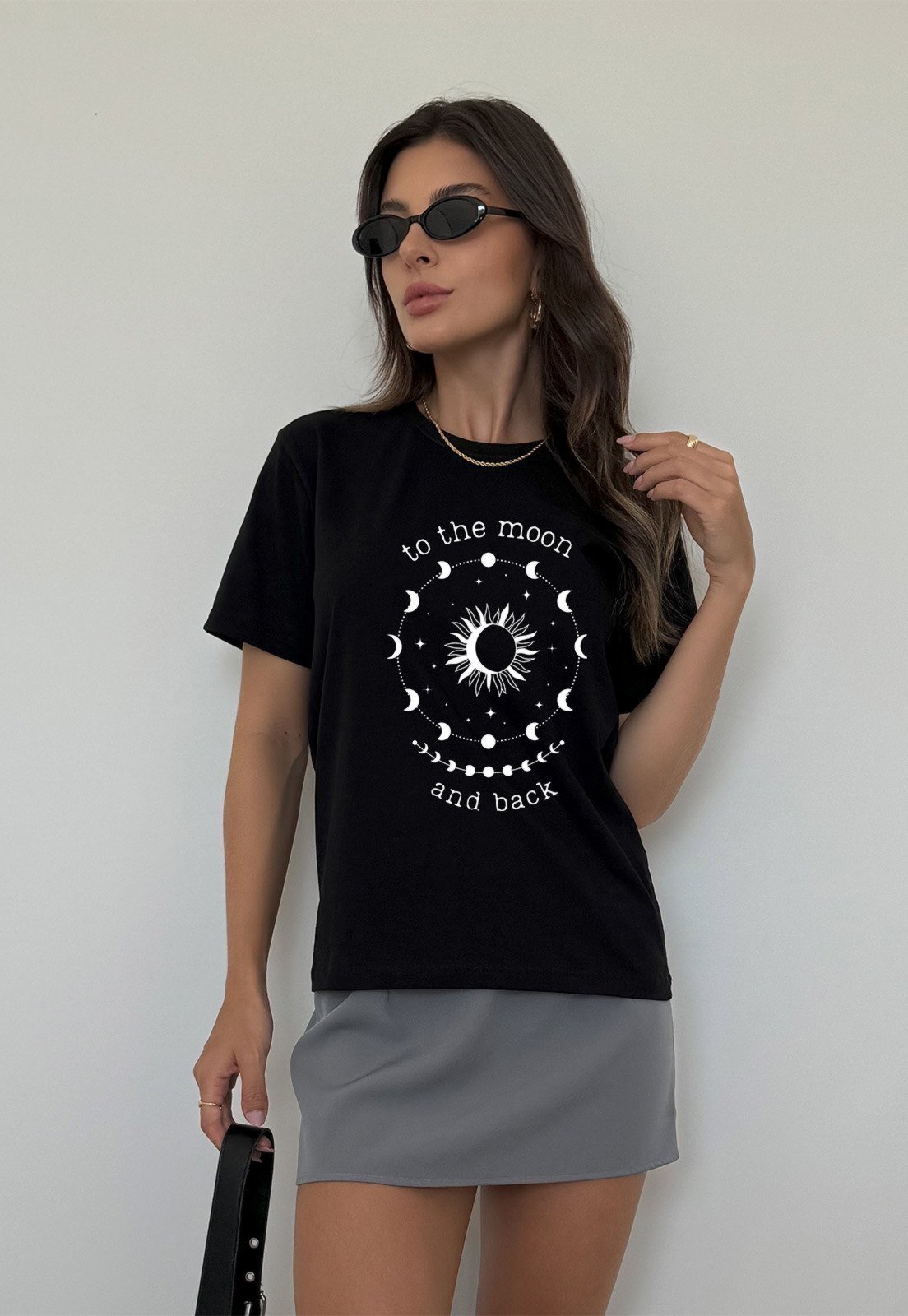 Camiseta Cianitas Preta Estampa To The Moon
