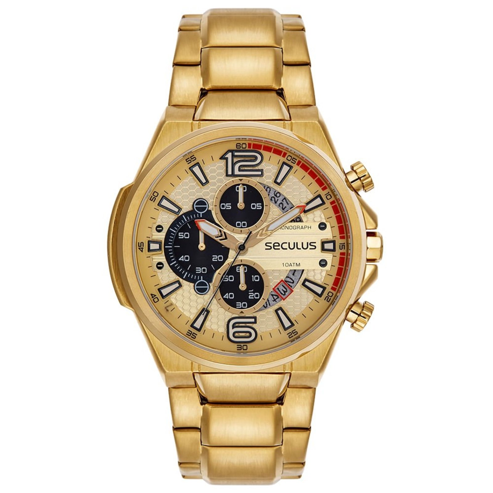 Relógio Masculino Seculus Cronógrafo Aço Dourado Seculus