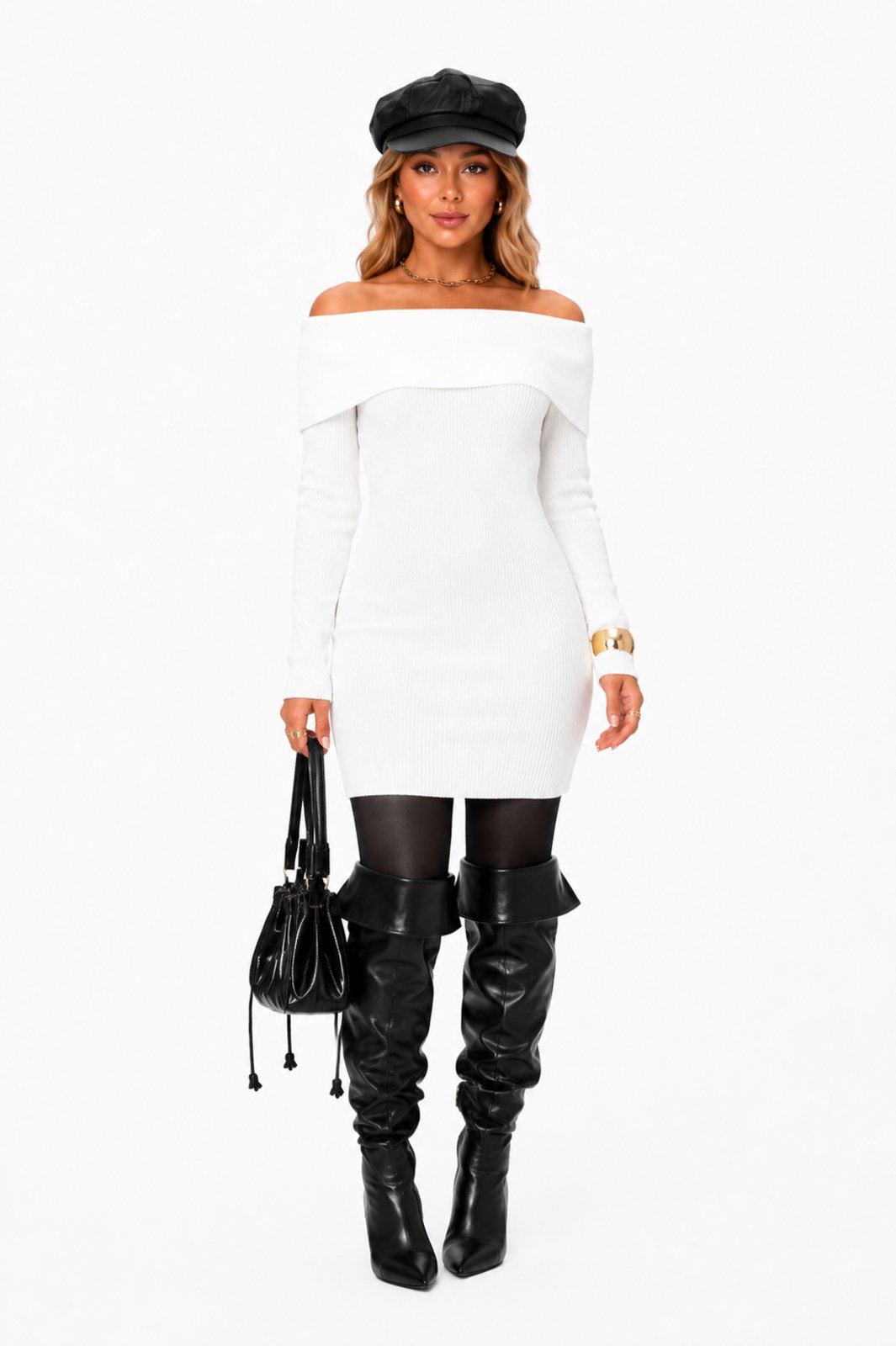 Vestido Curto D Bell Outlet Fashion Tricot Branca