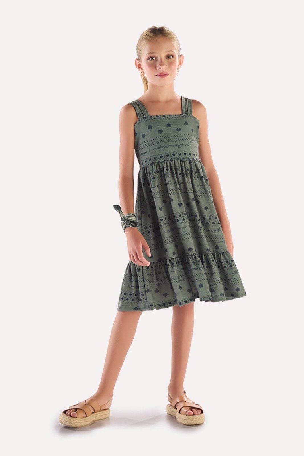 Infantil - Vestido Estampado em Malha Texturizada Verde