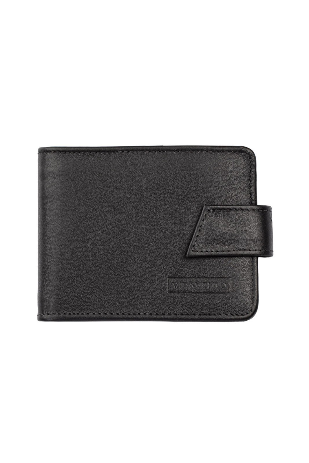 Carteira masculina de couro italiano com botão Dylan 9,5x11,5cm - Preta