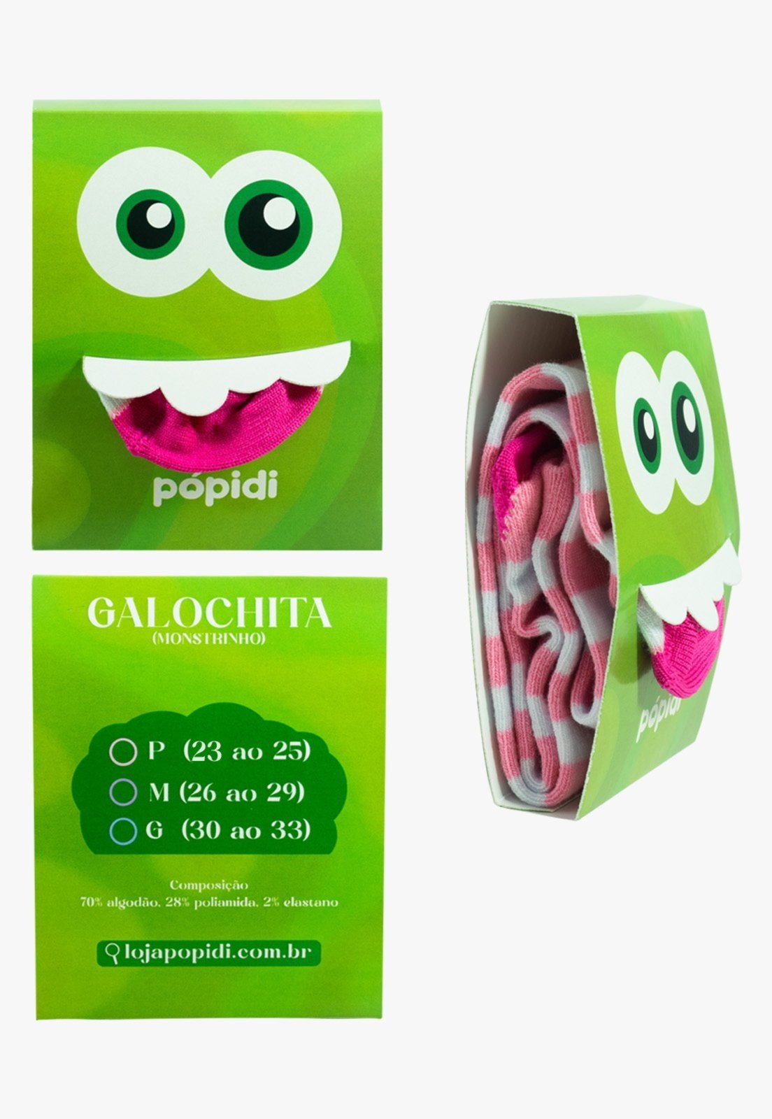 Vista 3 Meia 3/4 Galochita Pópidi Cano Longo Menina Colorida branco/rosa Pópidí branco/rosa