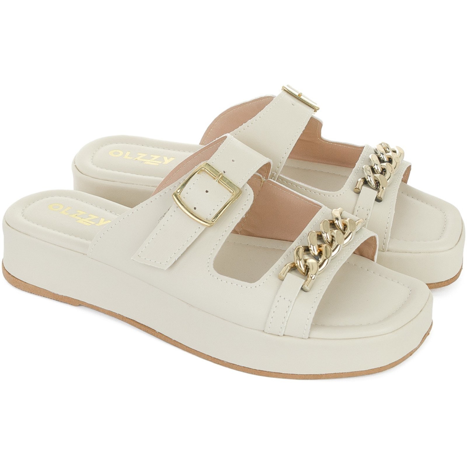 Sandália Slide Papete Flatform Feminino Estilo Moda Conforto OLZZY Off White