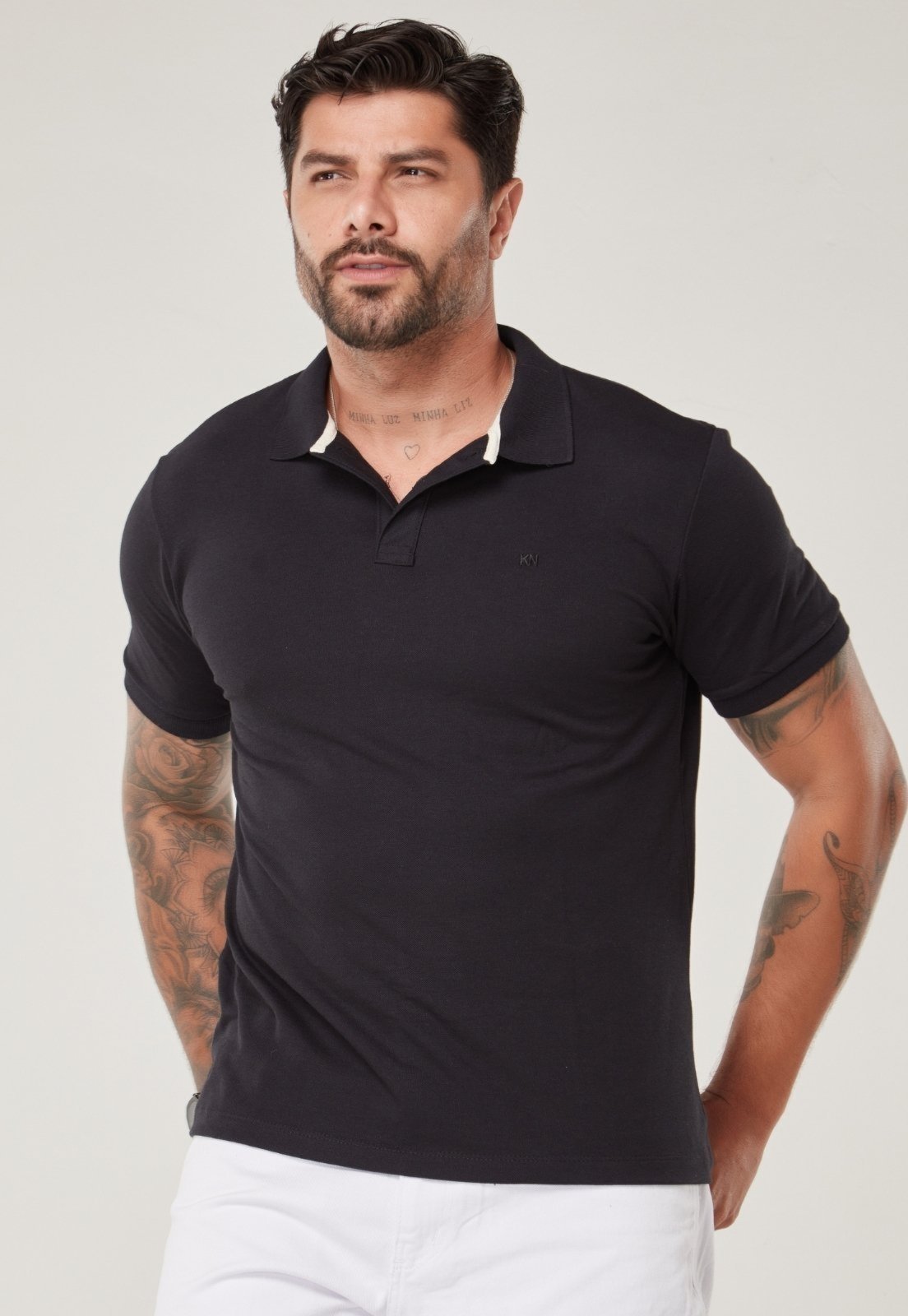 Camiseta Gola Polo Masculina Preta Com Logo Koenig