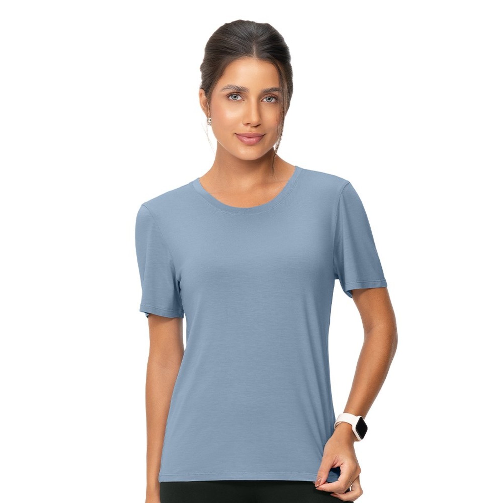 Camiseta Fitness Feminina Modal Gola Redonda Azul Claro