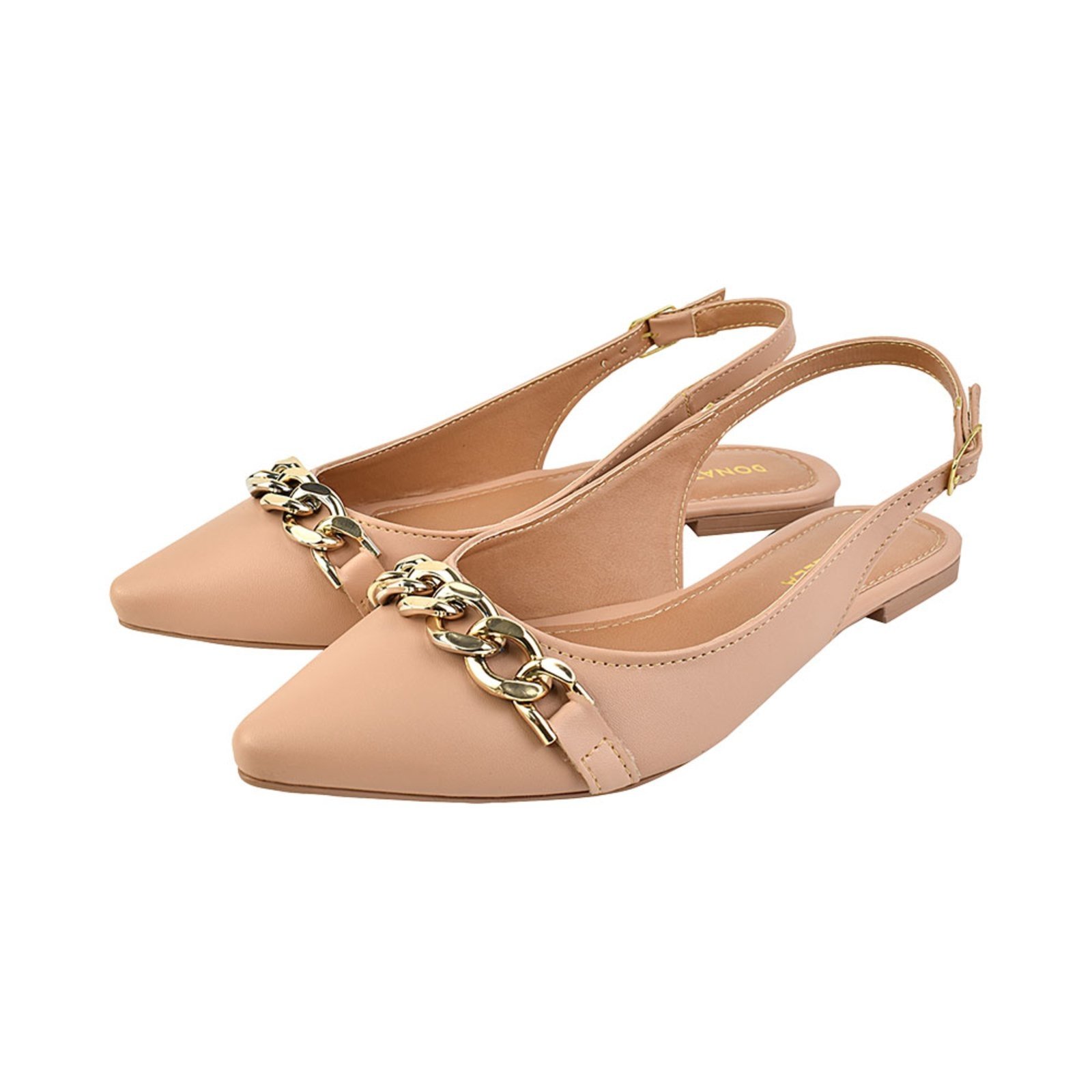 Sapatilha Feminina Bico Fino Mule Slingback CM Calçados Corrente Nude