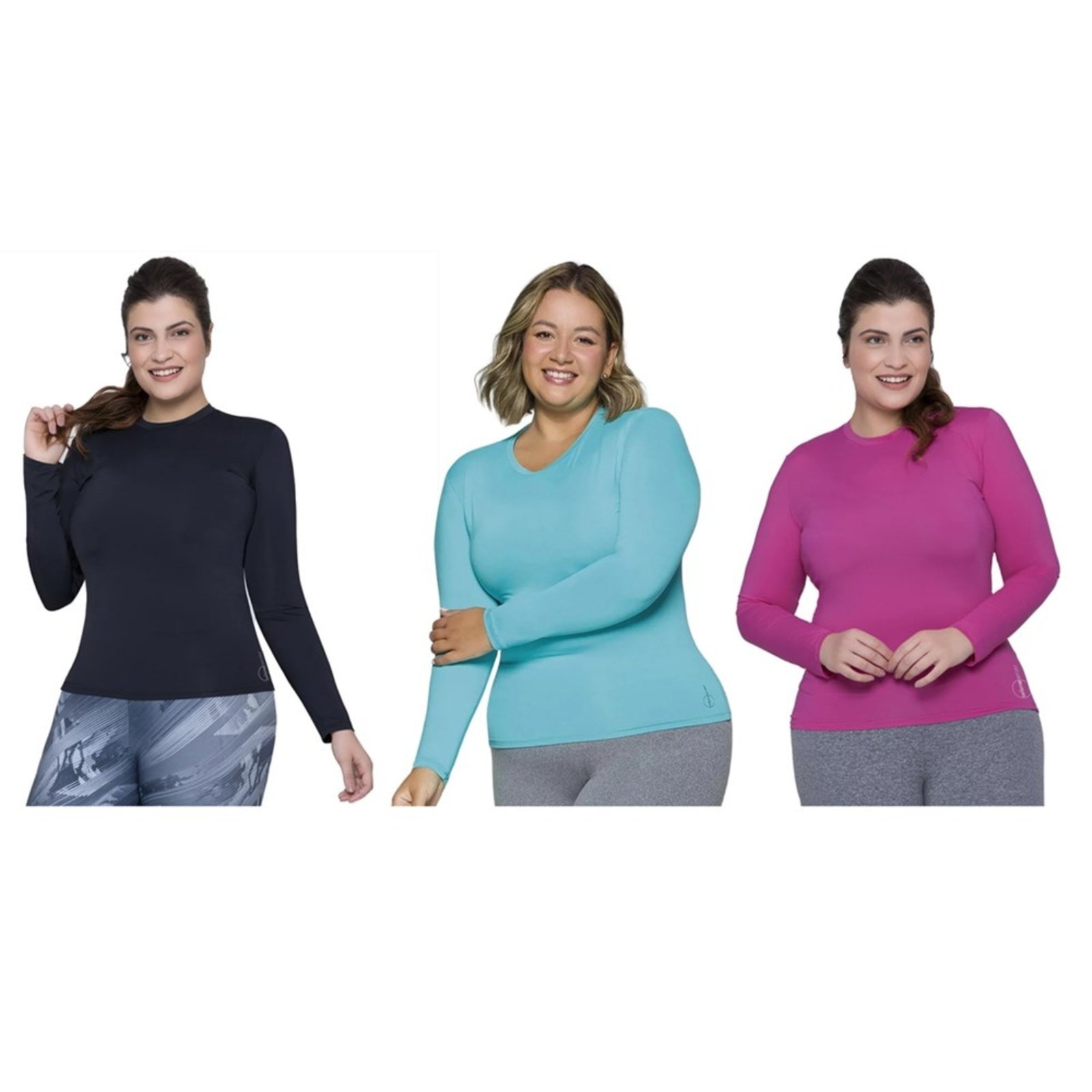 Vista 2 Kit 3 Camisas Térmicas Selene Proteção UV Plus Size Feminina rosa SELENE rosa