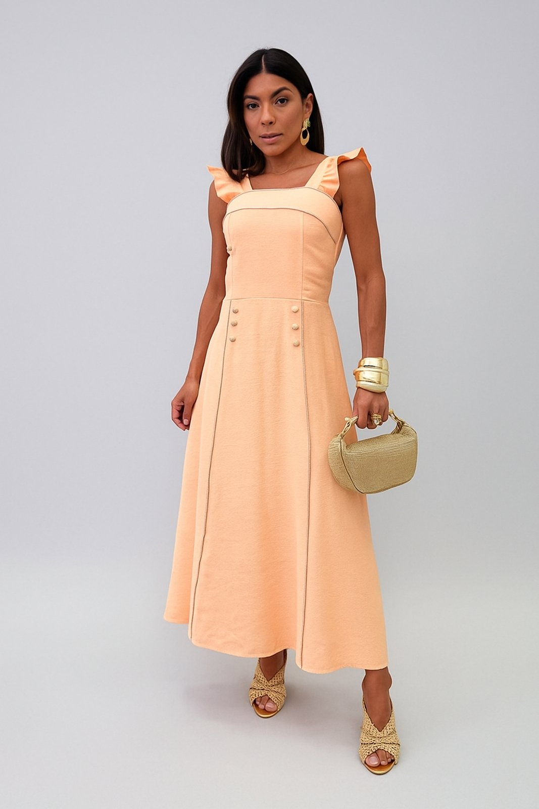 Vestido Longo D Bell Outlet Fashion Alça Laranja