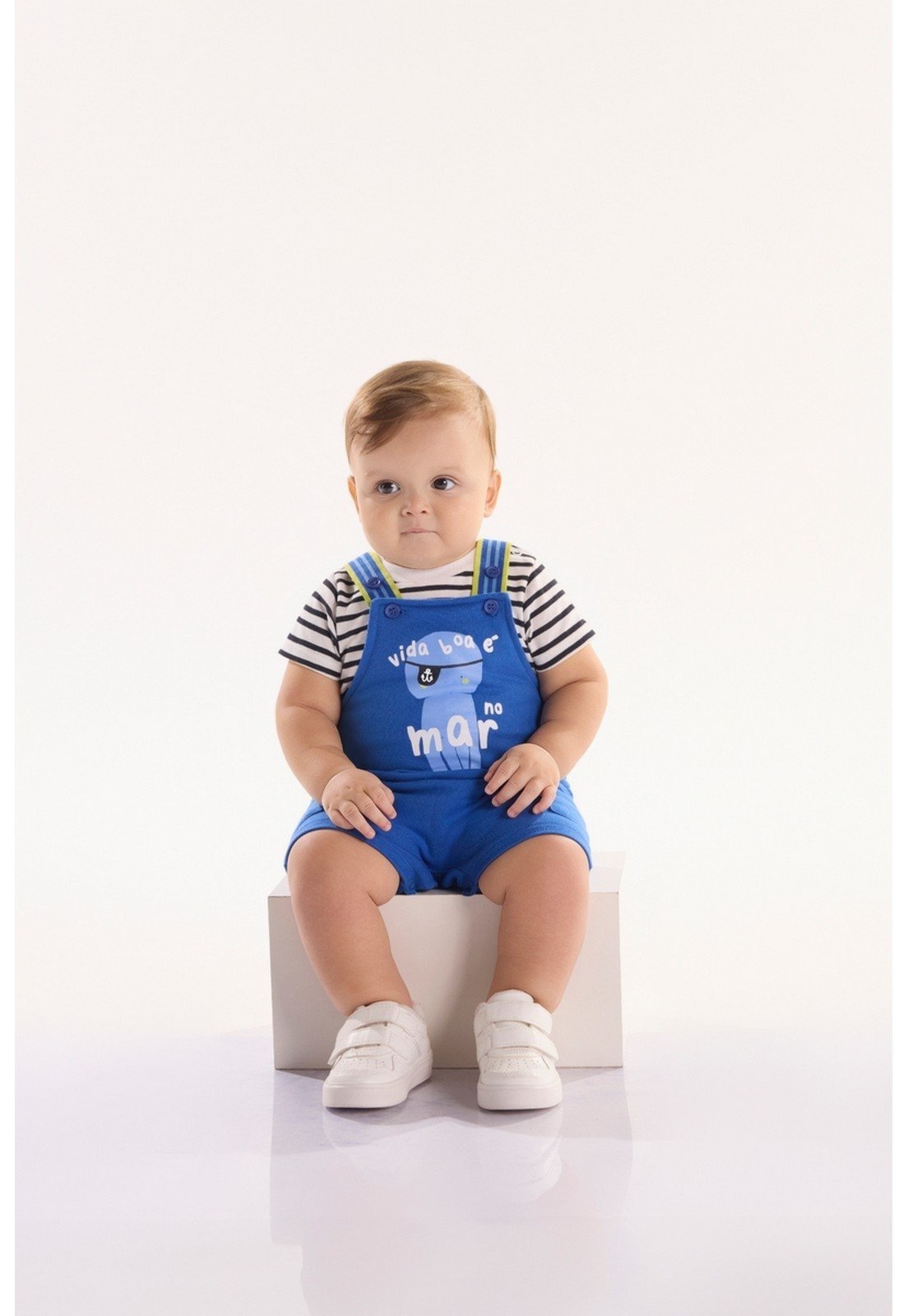Infantil - Conjunto oMar para Menino com Body e Jardineira Três e Já Branco