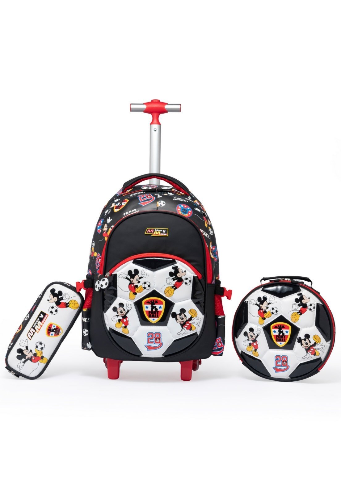 Infantil - Kit Mochila Estojo Lancheira Mickey Disney Rodinhas Escolar Menino Resistente