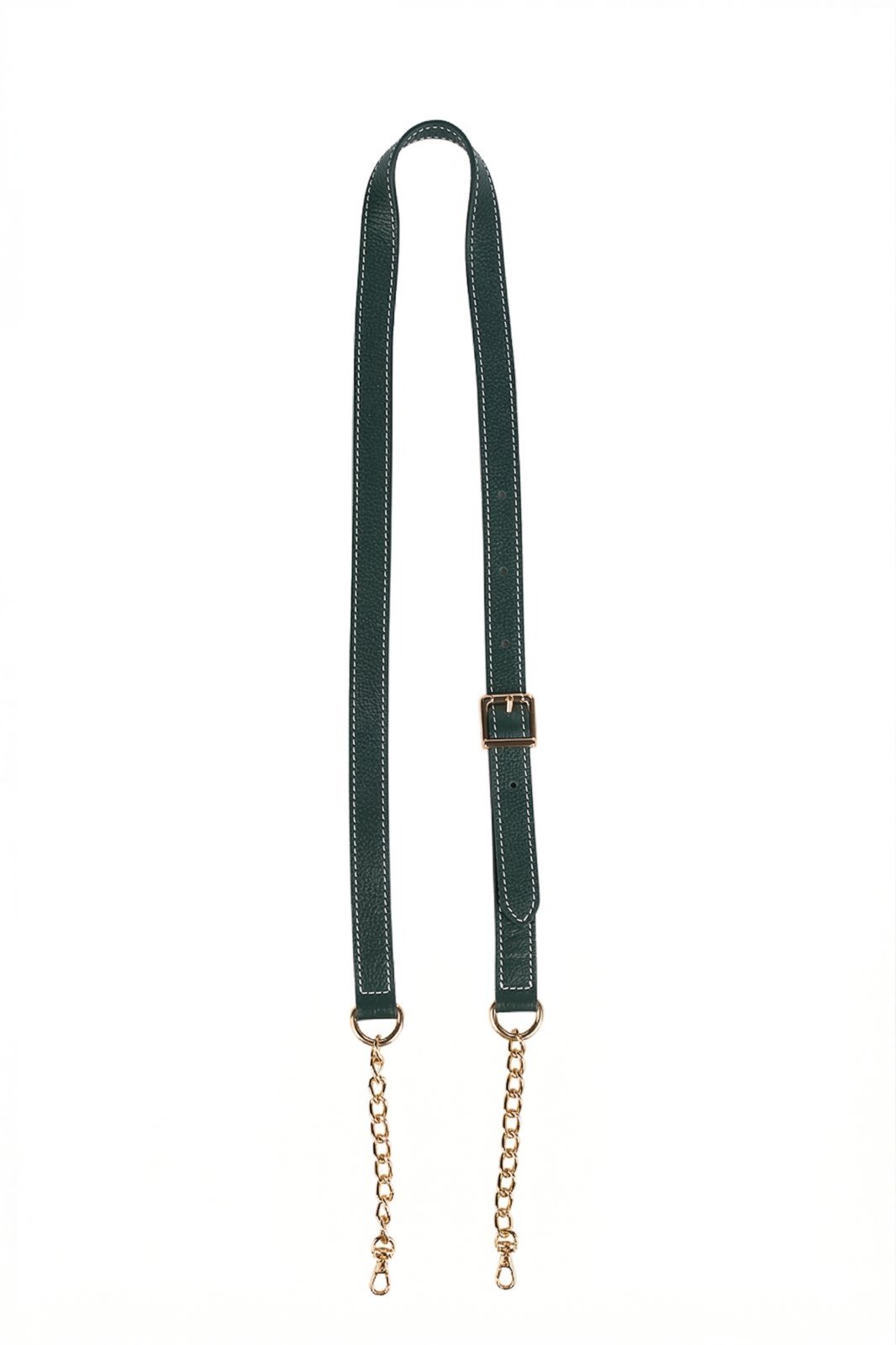 Alça de couro com corrente e regulagem de fivela - Verde Militar