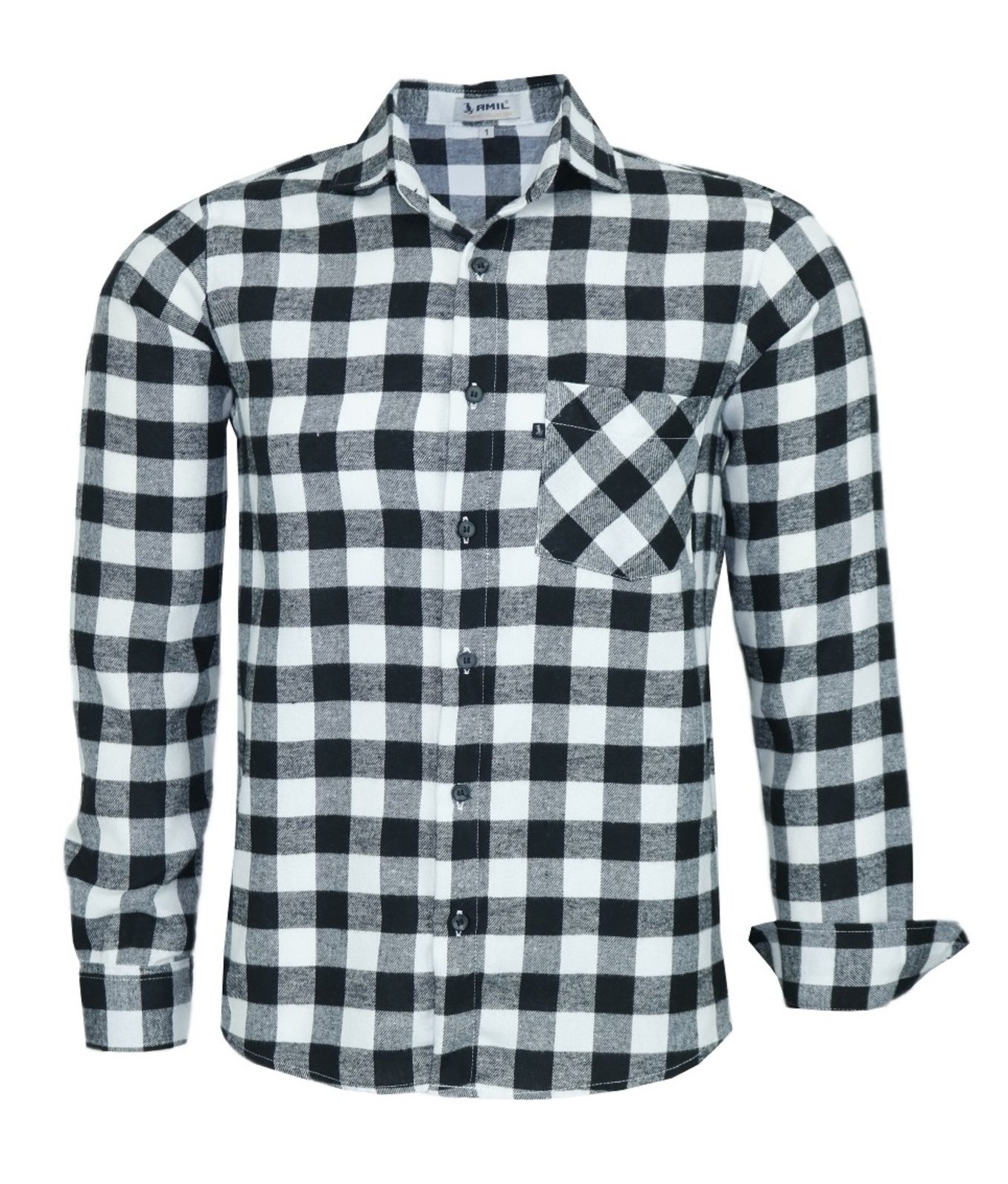 Camisa Flanela Xadrez Amil Cinambar Comfort Com Bolso Manga longa Lançamento Cinza