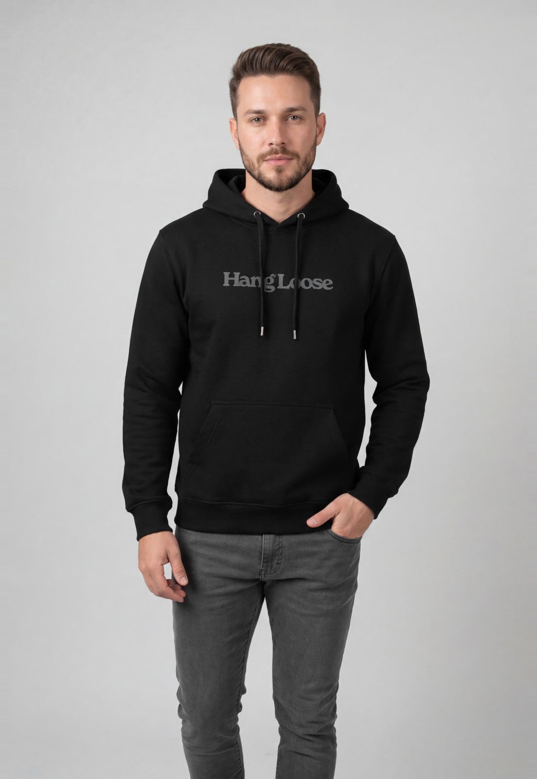 Blusa de Moletom Masculina Hang Loose Manga Longa Preta