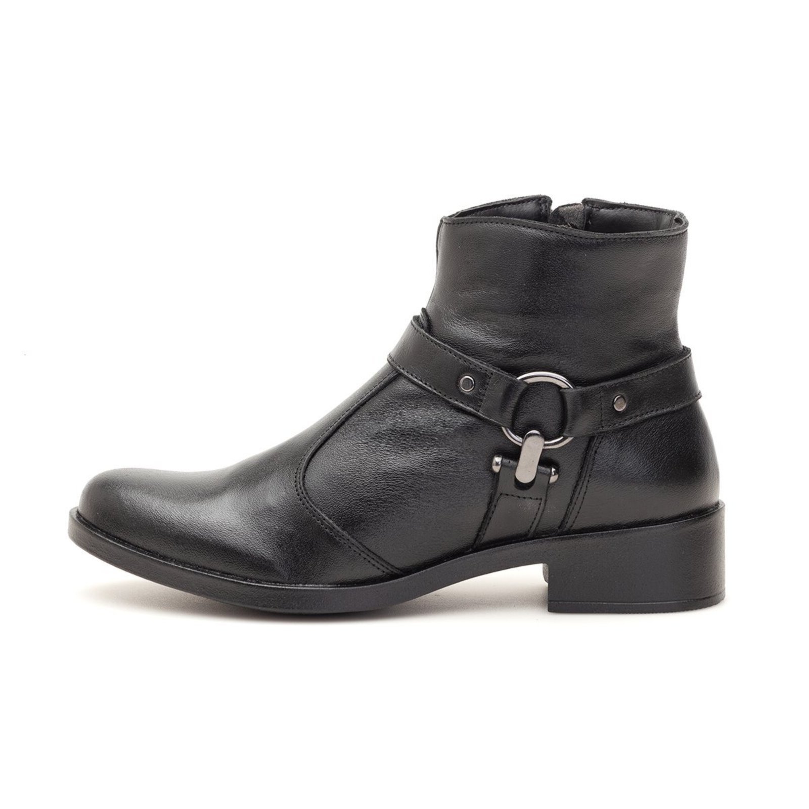 Bota LeRUCHEL Cano Curto Ziper Couro Preto