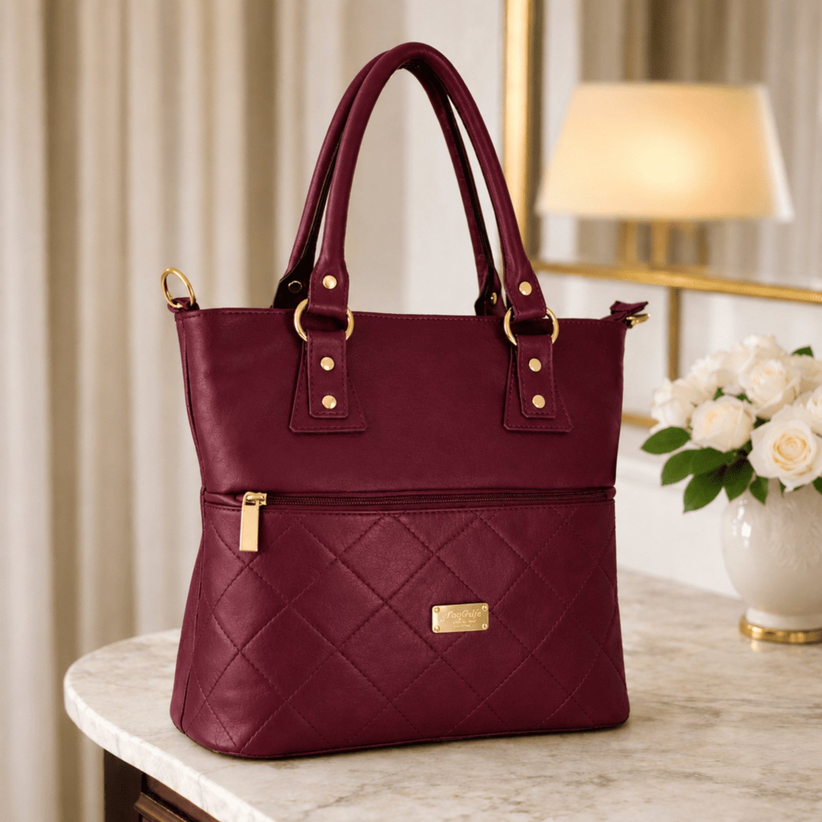 Bolsa Sacola TopGrife Shopper Couro Bordô