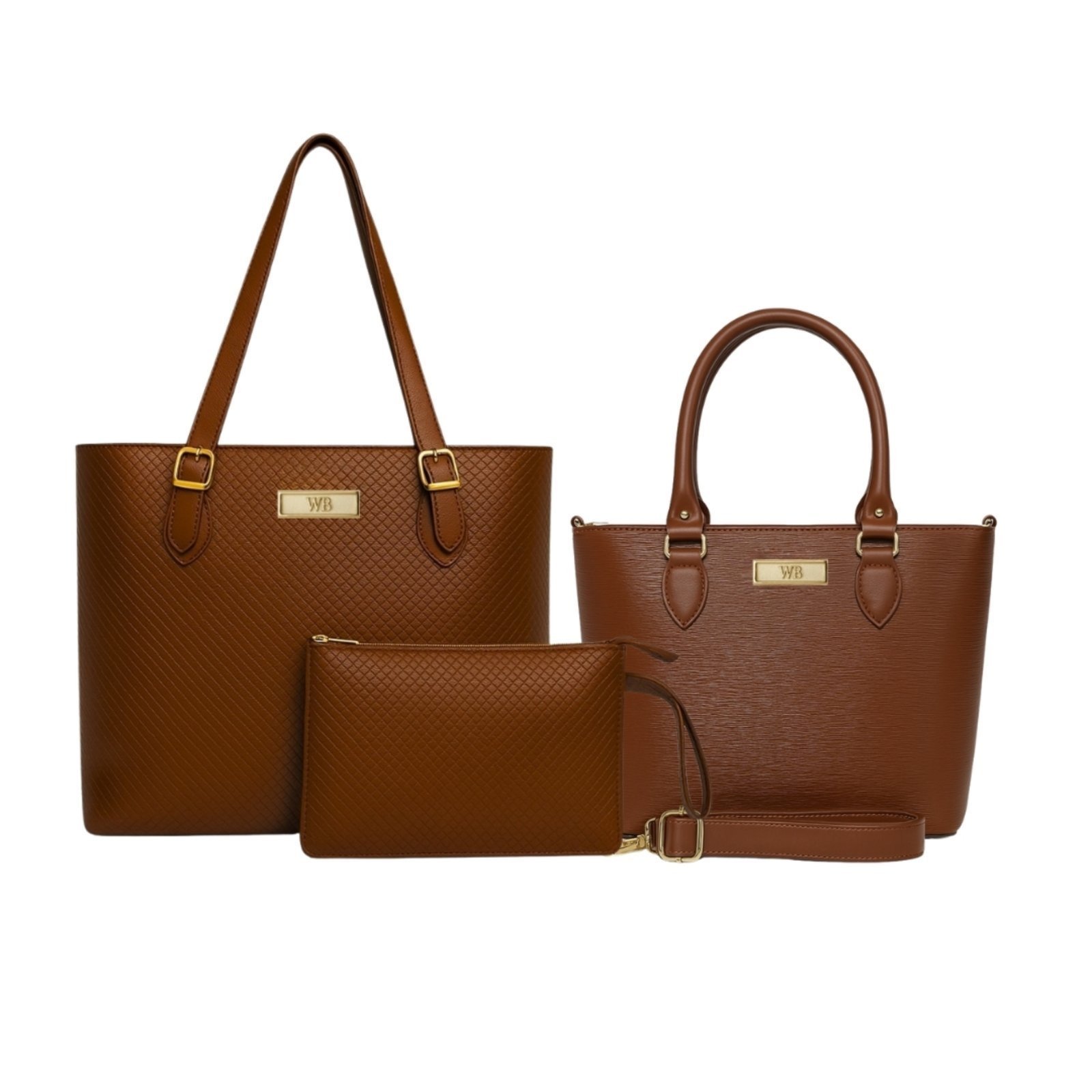 Kit Bolsa Feminina Willibags Sacola Grande Espaçosa + Bolsa Média Com Divisórias E Alça Transversal - Caramelo