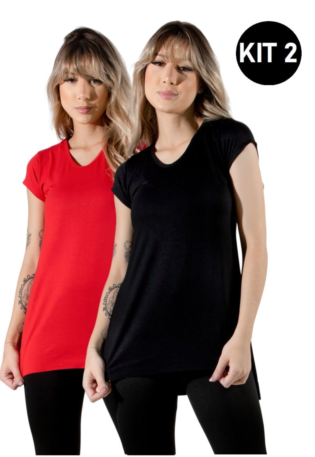 Kit 2 Blusas 4 Estações Sobre Legging Tapa Bumbum Basica Lisa Casual Fitness Preto/Vermelho