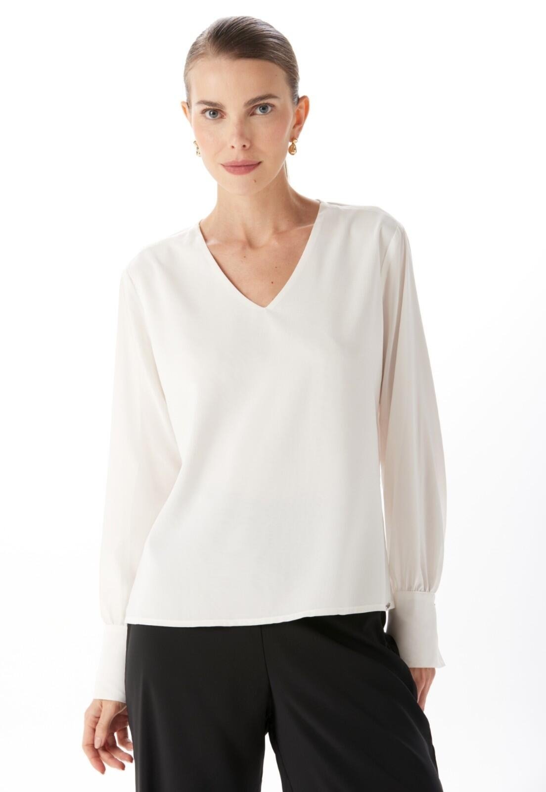 BLUSA DECOTE V MANGA LONGA TRAYMON – OFF WHITE – XGG