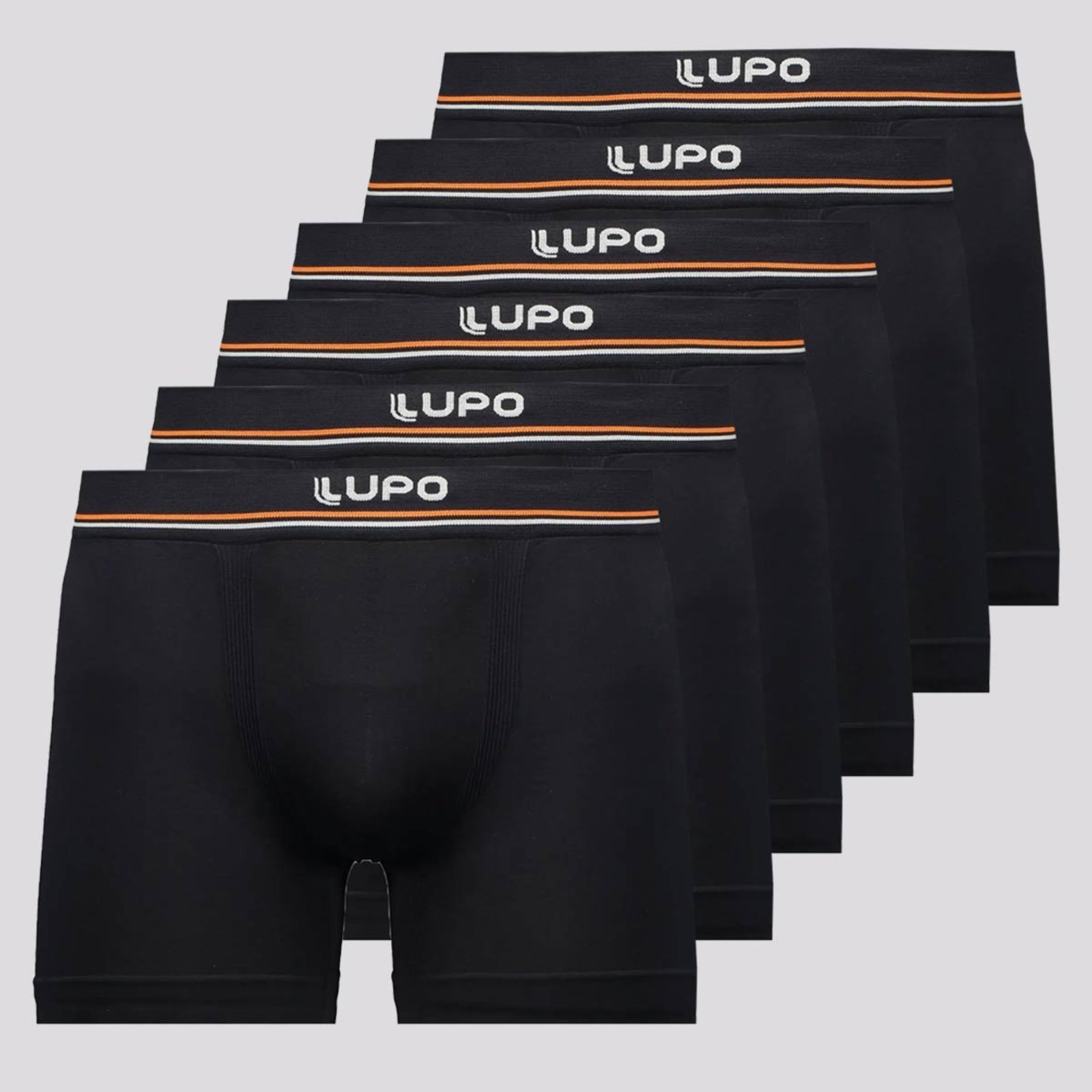 Kit 6 Cuecas Boxer Lupo Microfibra Seamless Preta