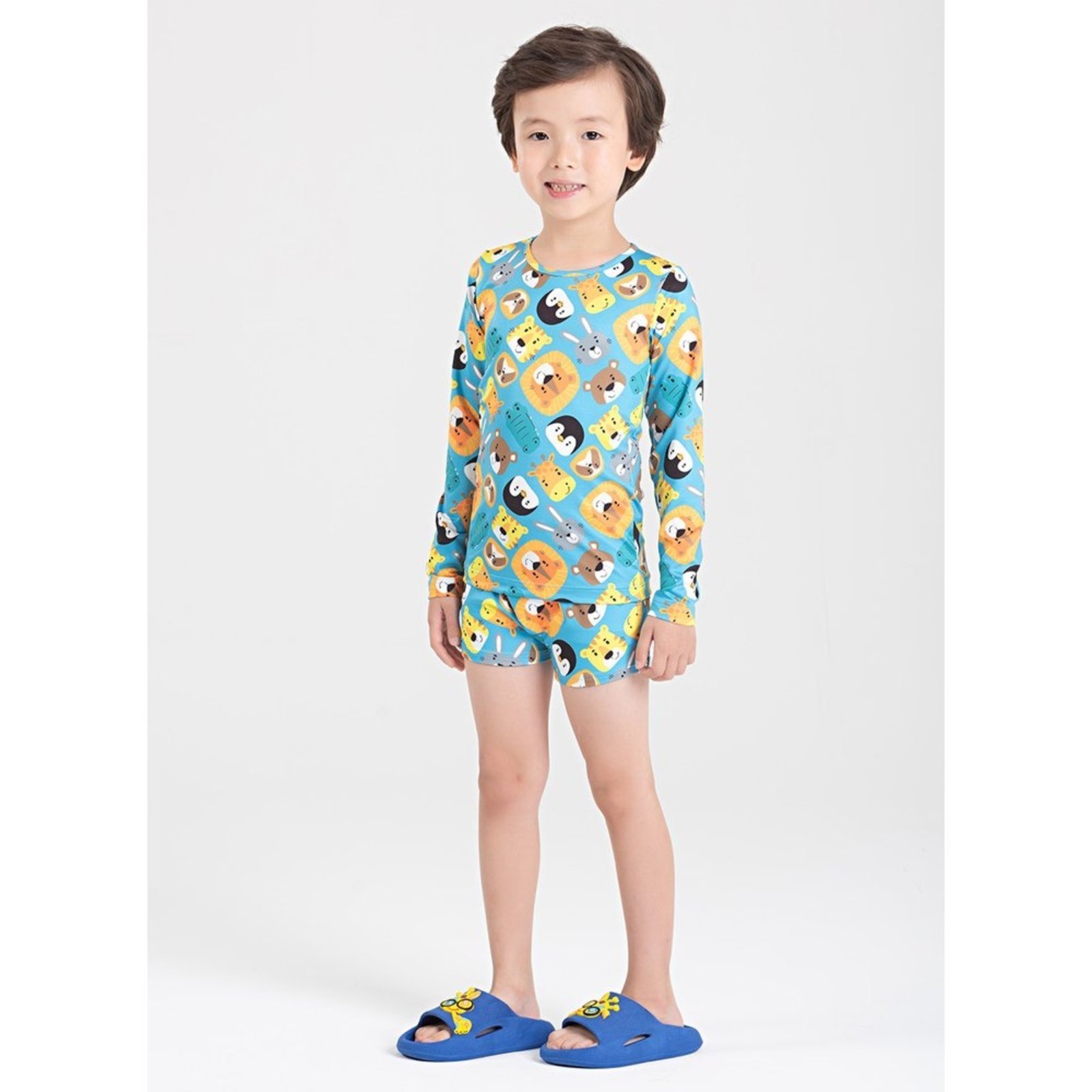 Vista 2 Conjunto Praia Menino Hawaii Manga Longa Proteção UV 50+ Mundo Animal Molekada azul Molekada azul