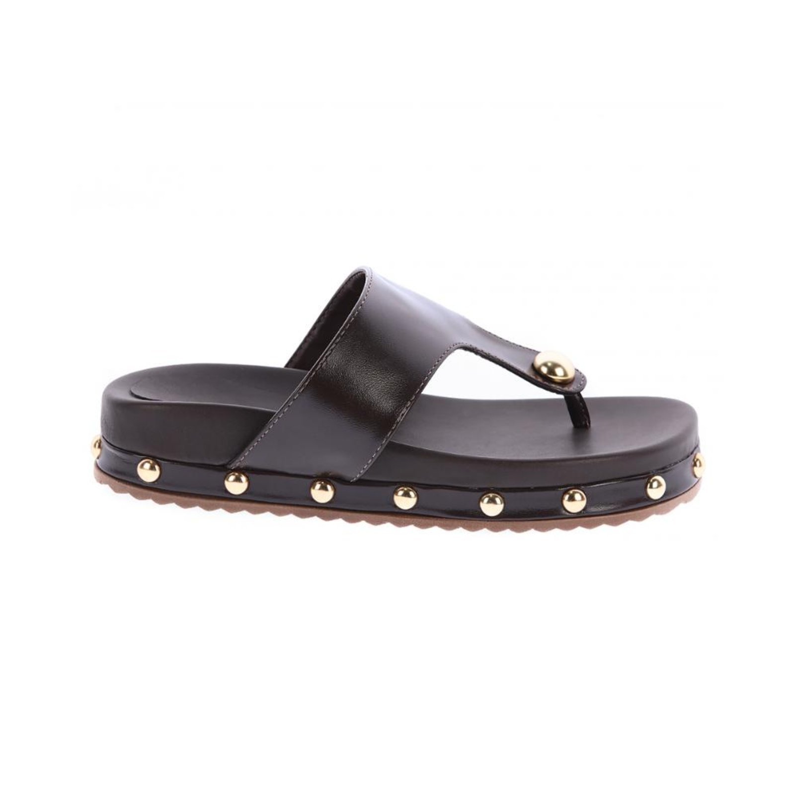 Francy – Sandália Flat Rasteira Marrom com Tachas Douradas Marrom