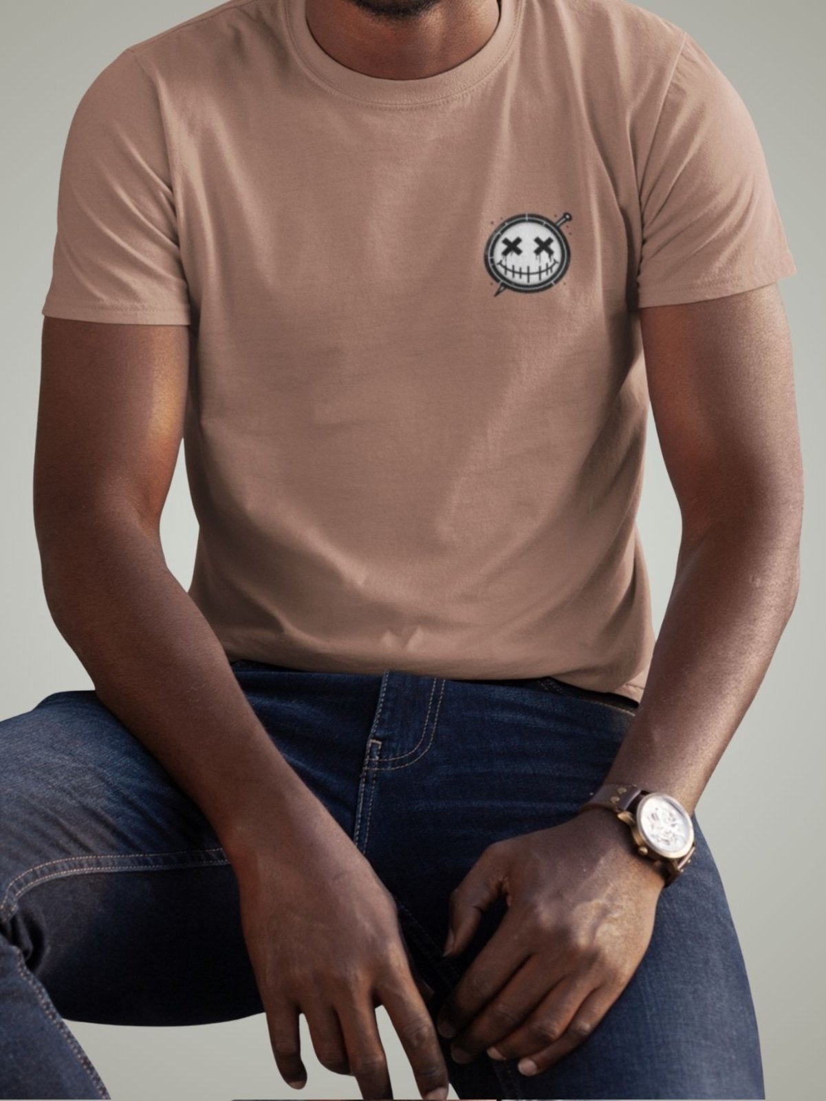 Camiseta Masculina Plus Size Premium Confortável T-shirt Estampada Smile Peito Caqui