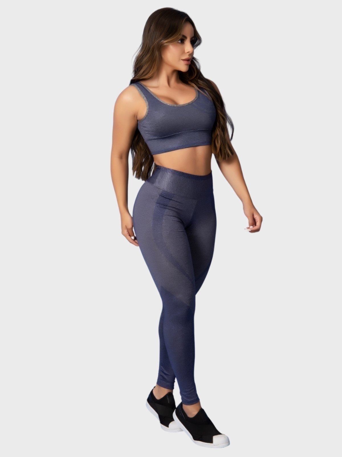 Conjunto Fitness Tarelles Top Calça Legging Estampado Azul