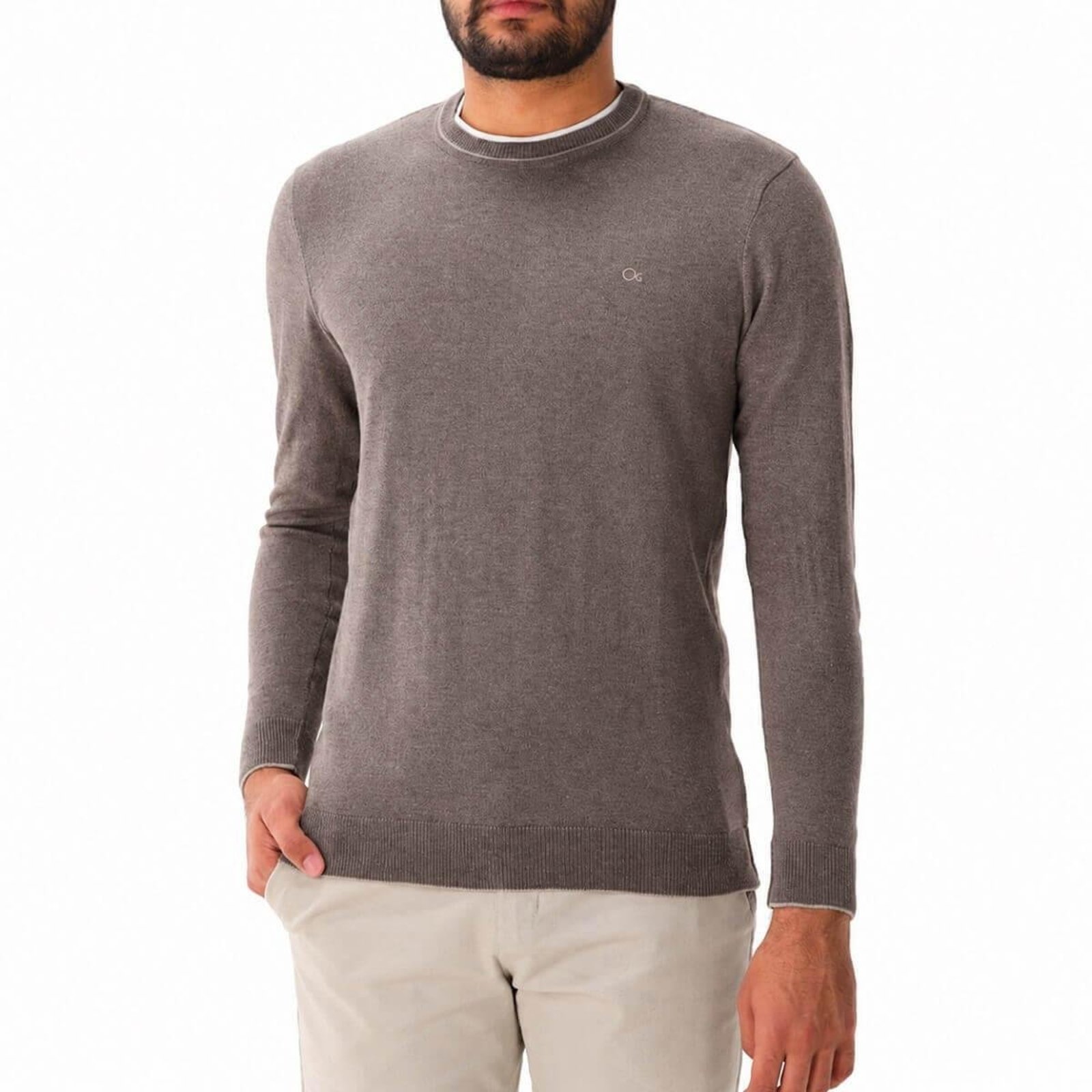 Suéter Tricot Slim Masculino Ogochi 005554005 Marrom