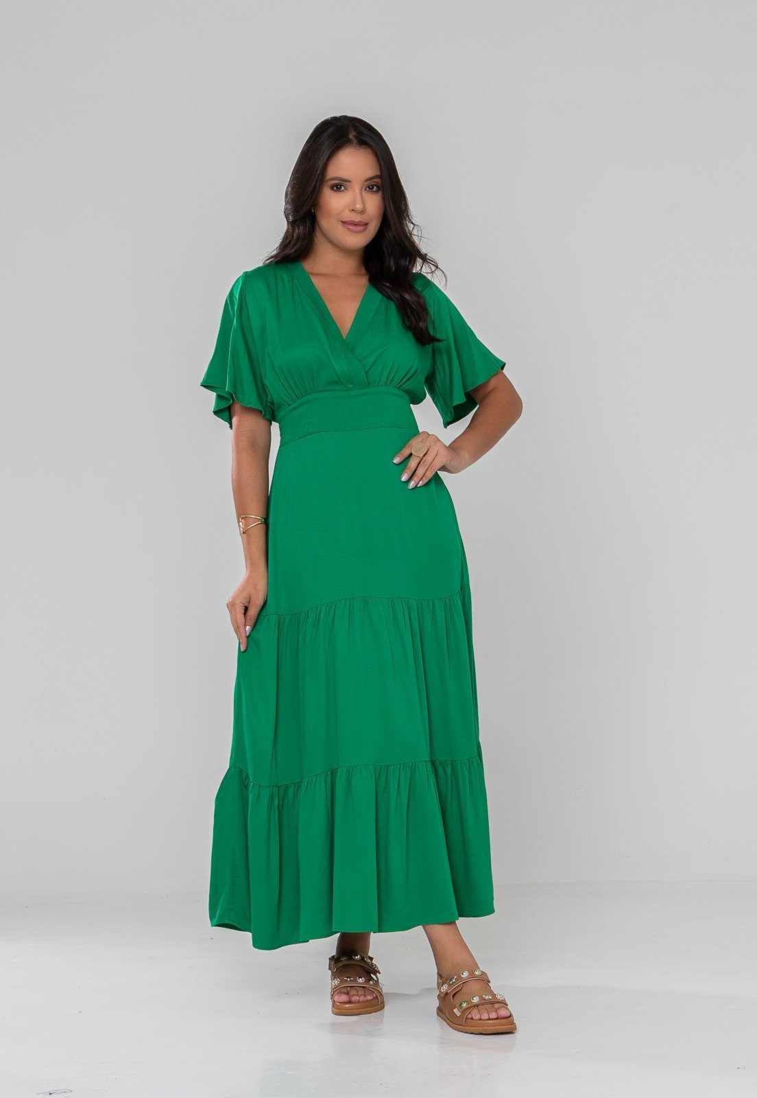 Vestido Aura Dalila Viscosarja Liso Verde